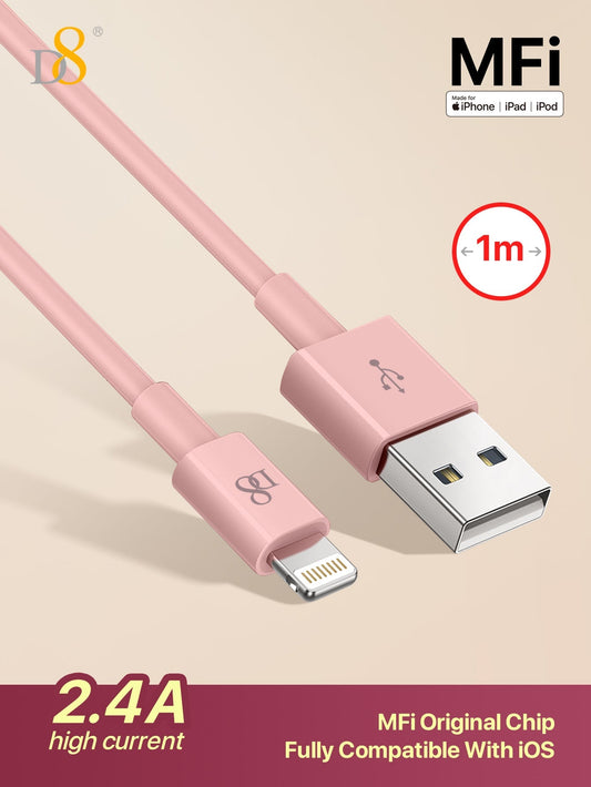 D8 MFi Certified USB-A to Lightning Cable, 2.4A Fast Charging (0.25M/1M/1.5M/2M)