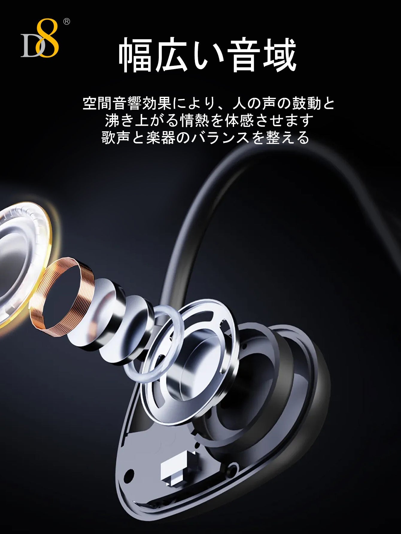 D8 Open-Ear Headphones Over Ear Buds , 5.2 Stereo Earbuds with Bass Boost, 7Hrs Sports Earphones with Earhooks, IPX5 Waterproof Headsets for Workouts, Stable Comfort,Sound and picture synchronization Game without delay,90days Standby time,for Workout