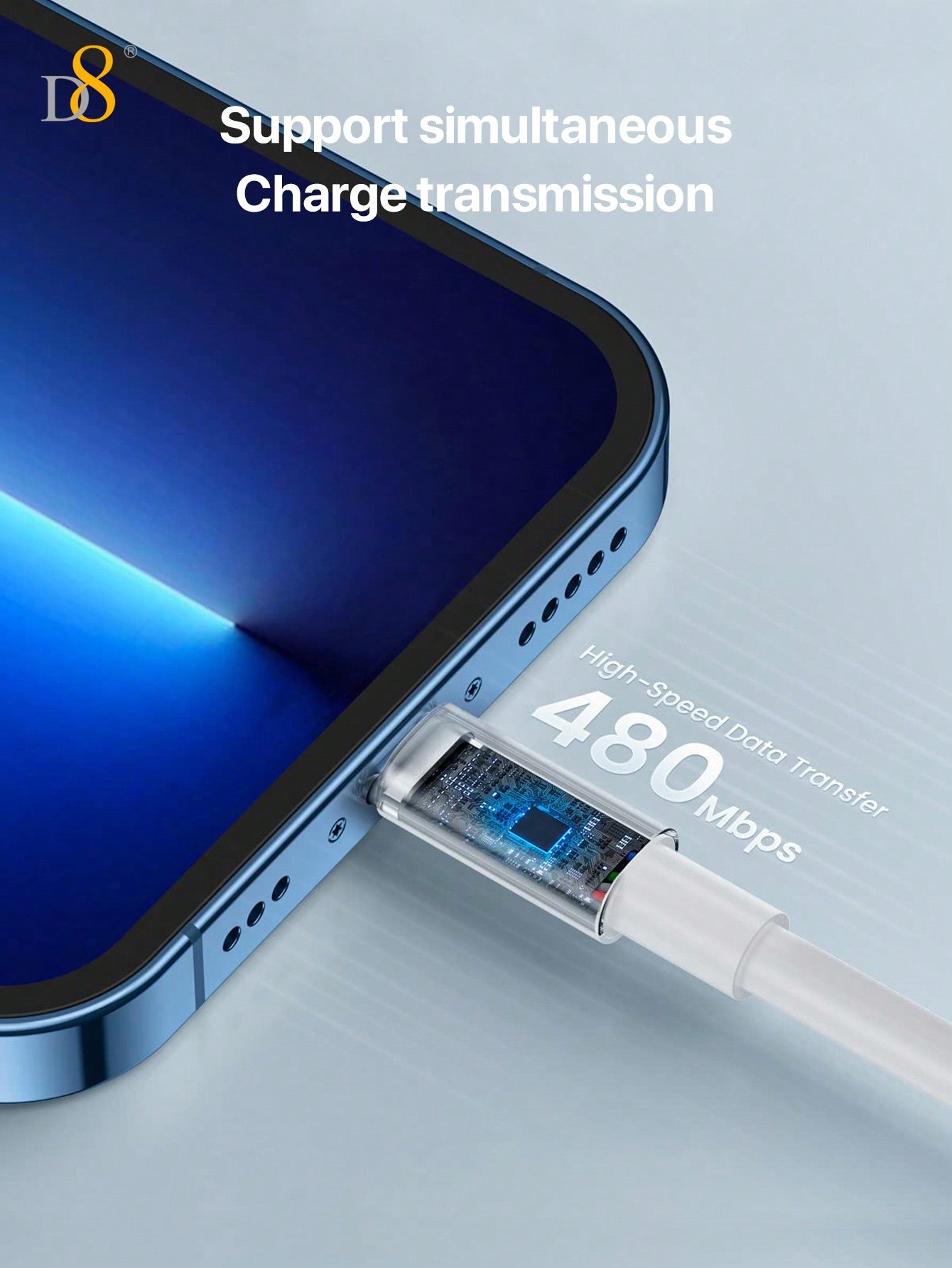 D8 USB A to Lightning Cable 2.4A Fast Charging (MFi Certified, 2-Pack)
