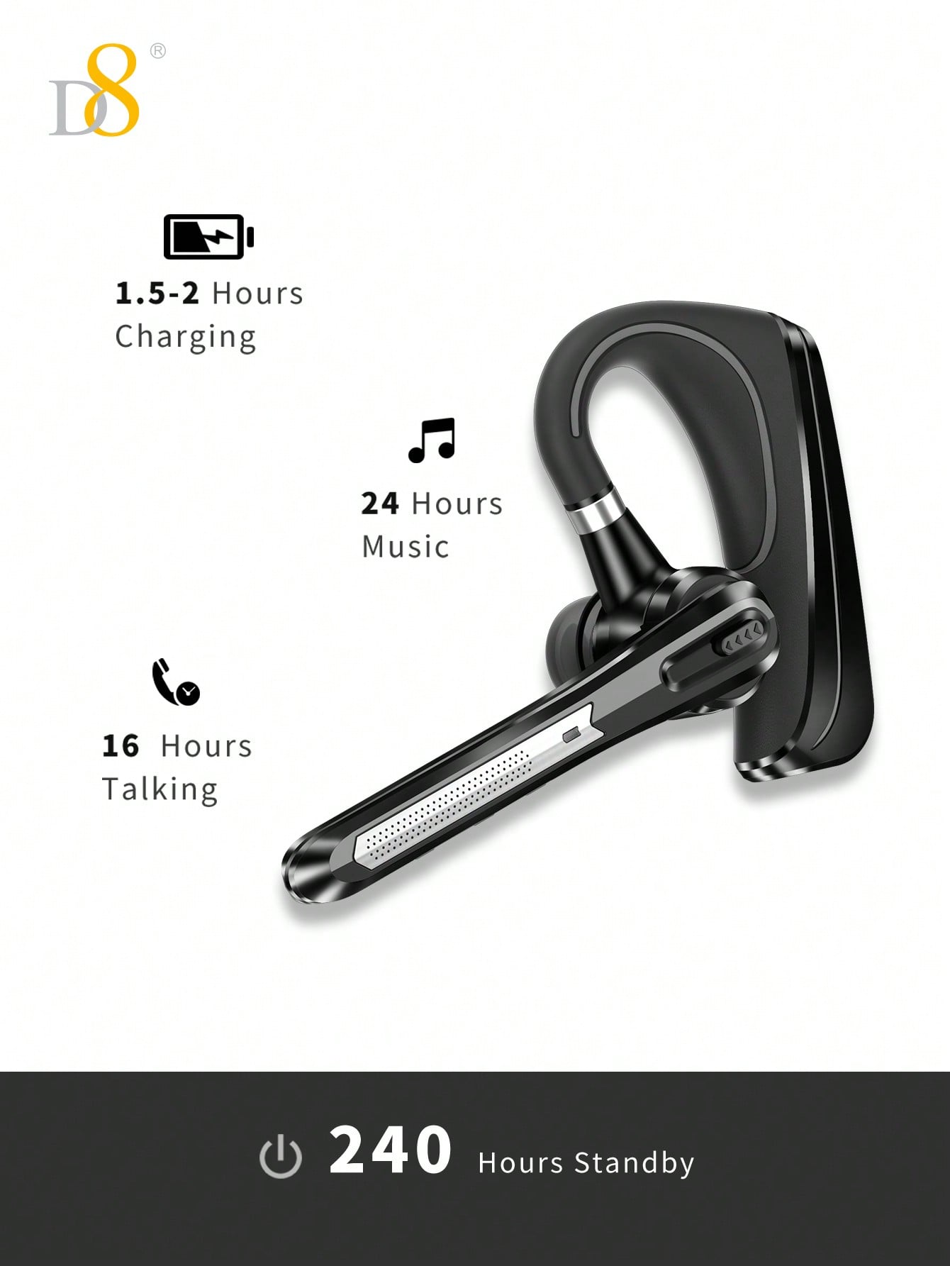 D8 TWS Noise-Canceling Wireless Earbuds, 16H Playtime, LED, Mic, Android/iOS