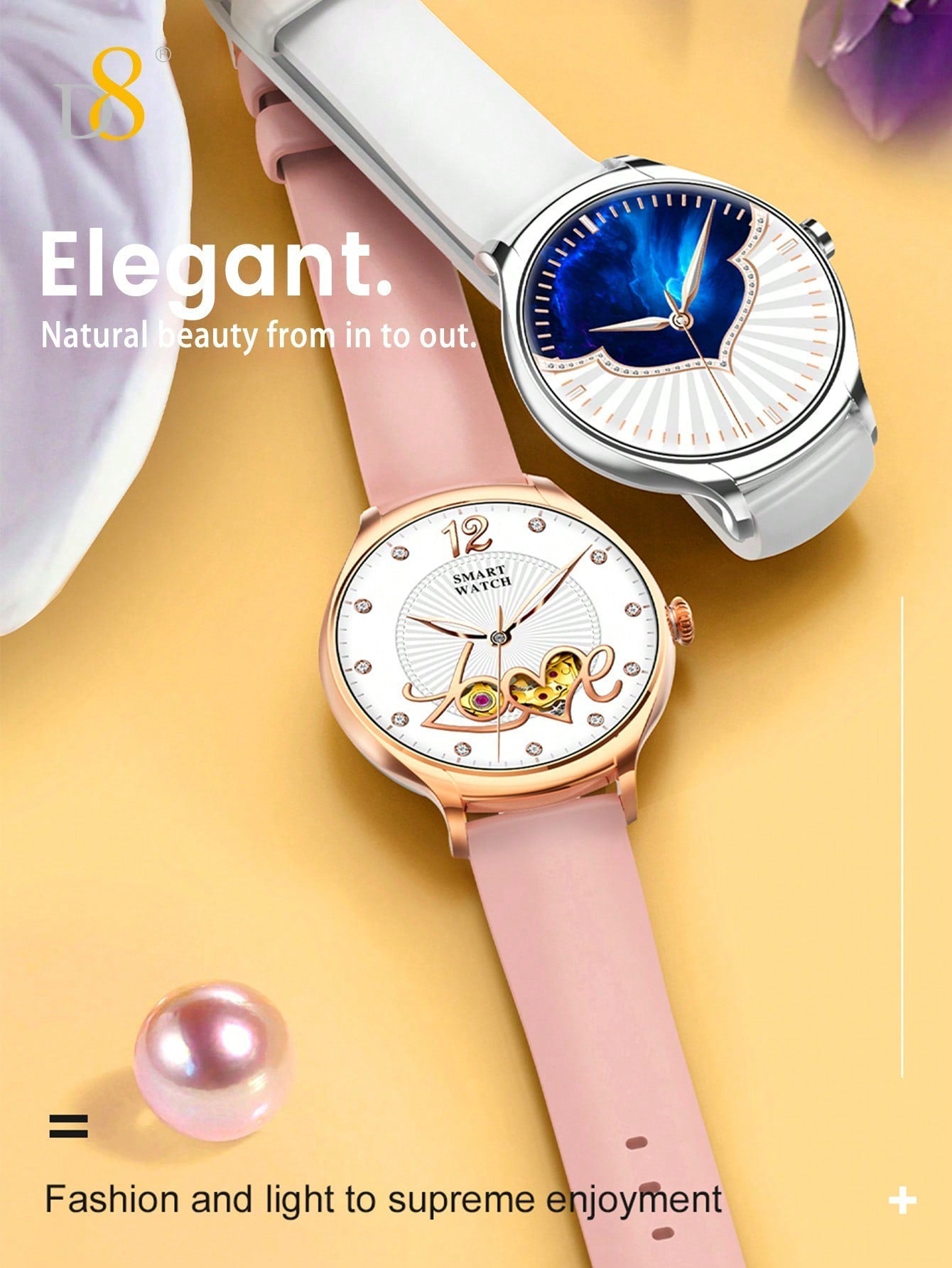 D8 Women's Smartwatch, 1.39" Touchscreen, Waterproof, 100+ Sports Modes