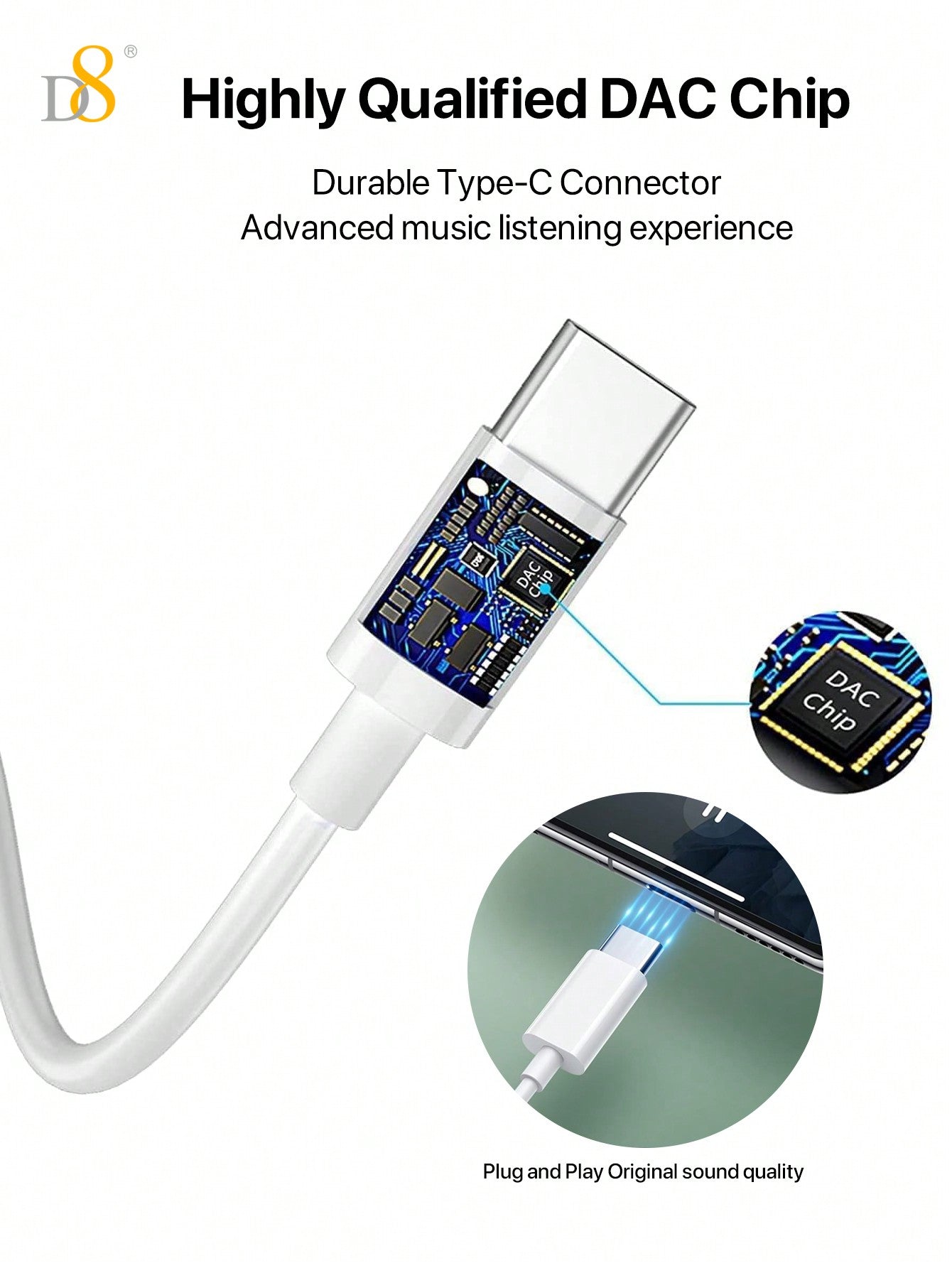 D8 USB Type C In-Ear Headphones (2 Packs) with Mic & Volume Control - Compatible with iPhone 16, iPad & Galaxy