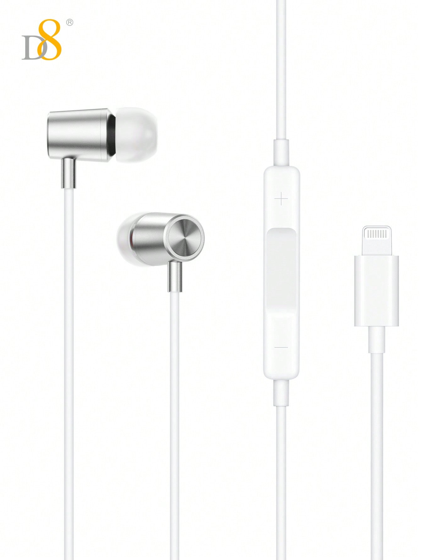D8 MFi Certified Lightning Earbuds (2Pcs) with Mic Controller, Compatible with iPhone 14/13/12/11 Pro Max