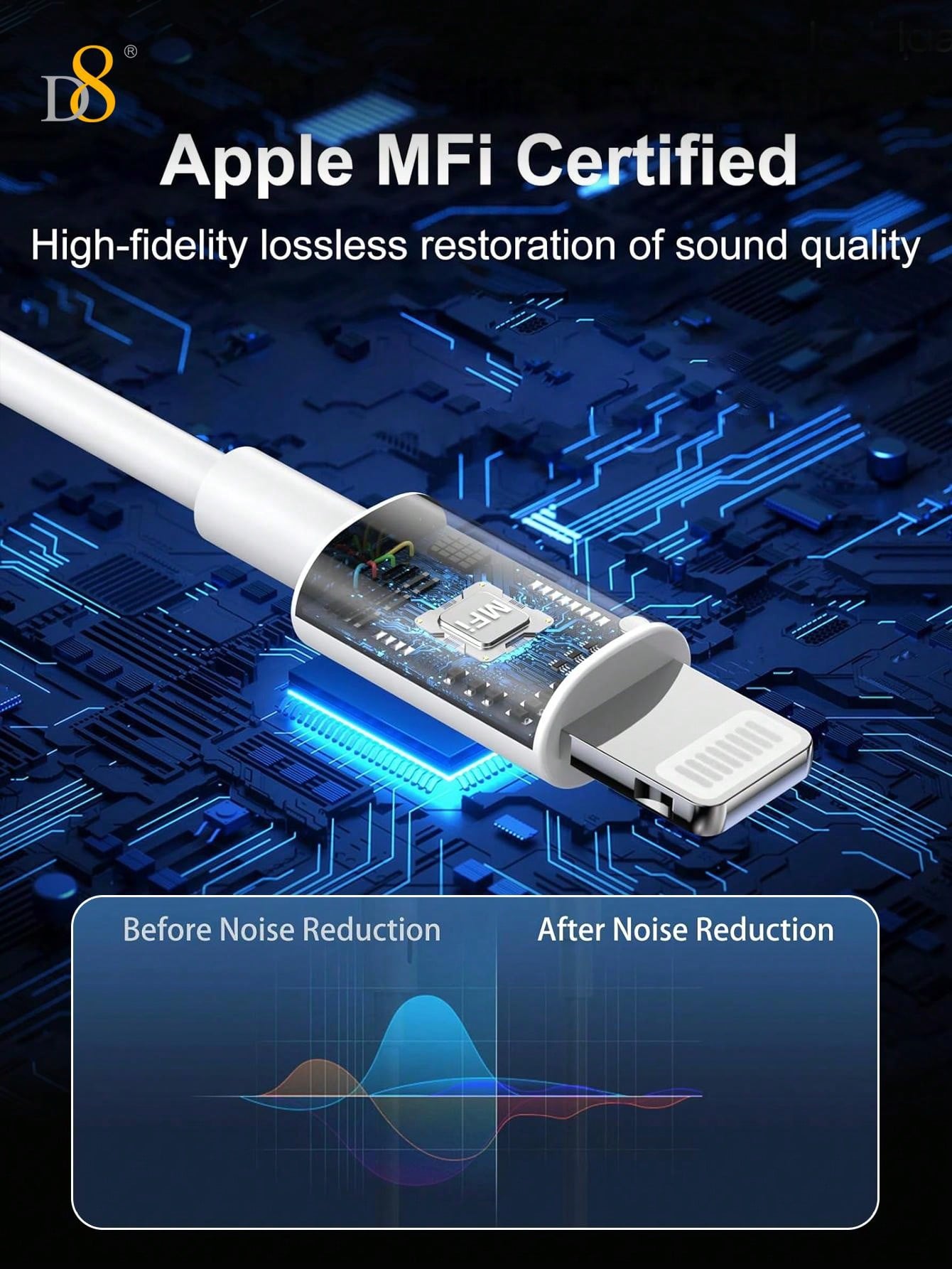D8 MFi Certified Lightning Earbuds (2Pcs) with Mic Controller, Compatible with iPhone 14/13/12/11 Pro Max