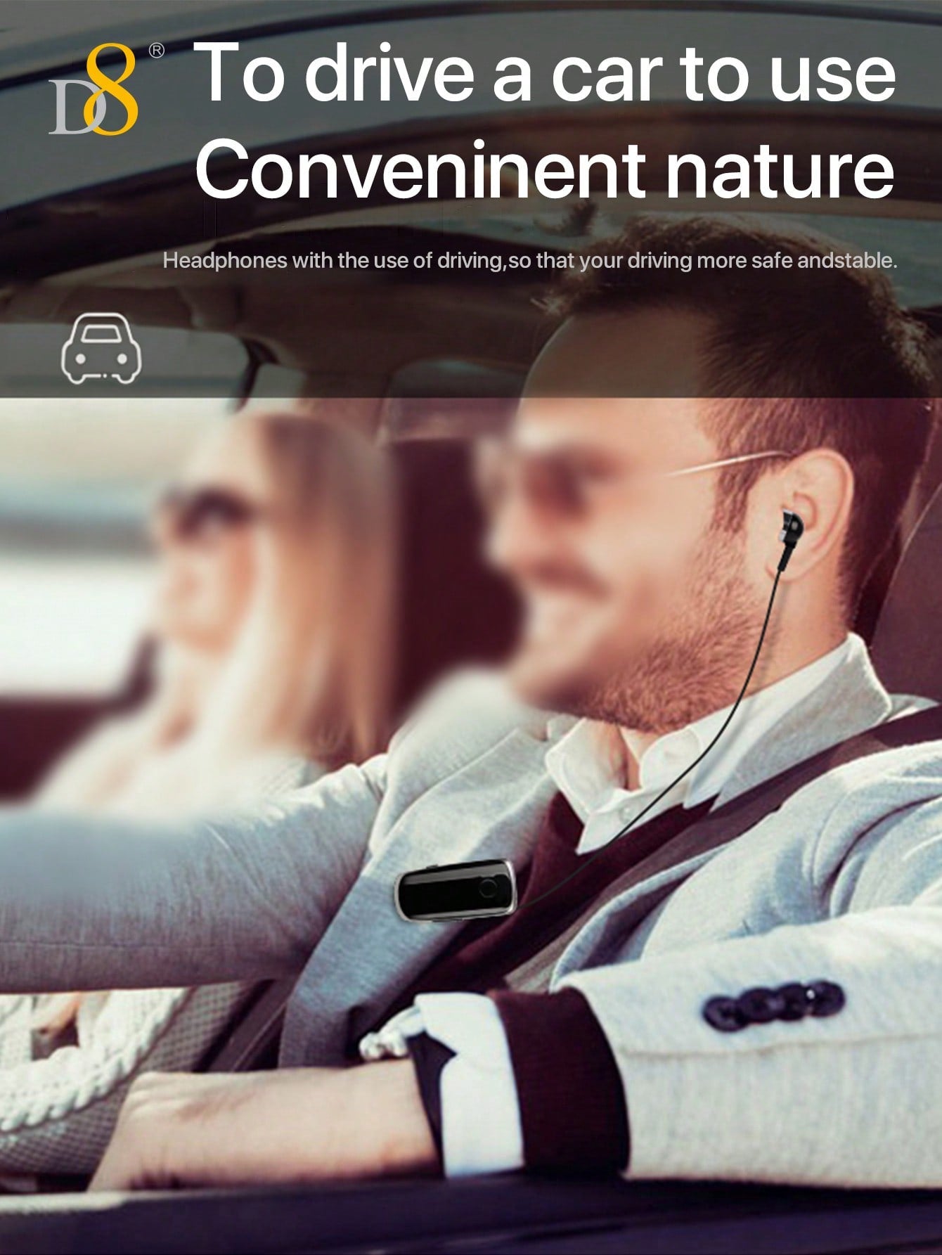 D8 Retractable Wireless Headset, V5.0 Noise-Canceling Clip-On Earbud, 10H Talk