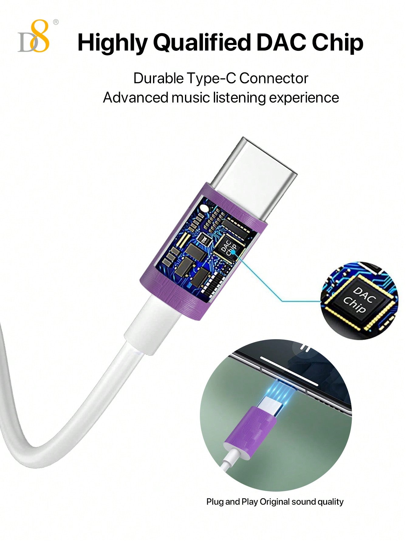 D8 Type C Headphones with Mic & Volume Control - In-Ear Earphones for iPhone 16 Pro, Galaxy S23, iPad, and More