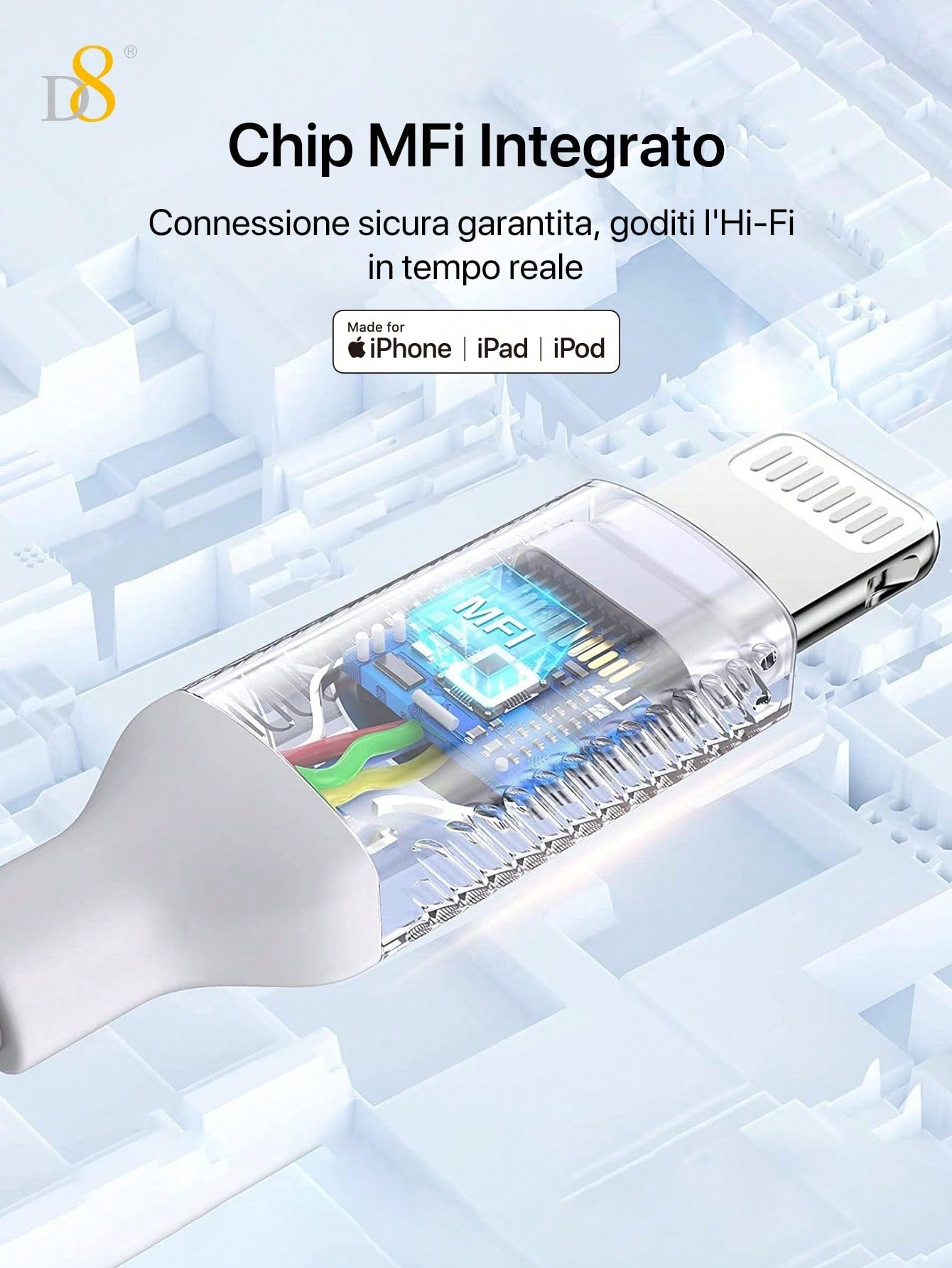 D8 MFi Certified Lightning to 3.5mm Headphone Adapter, iPhone Aux Dongle