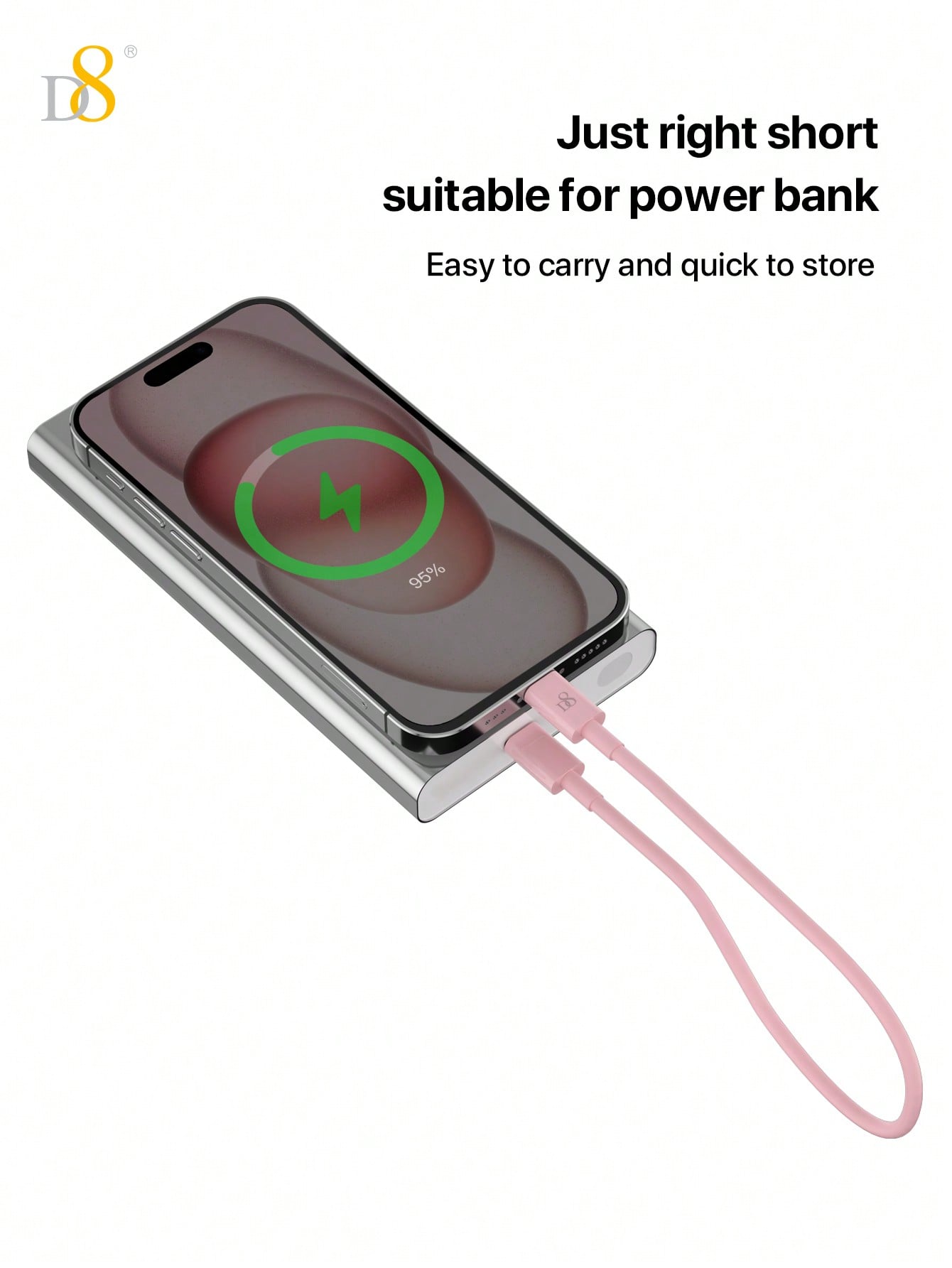 D8 USB-C to USB-C Cable, 0.83FT, 60W Fast Charging for iPhone/Galaxy/iPad