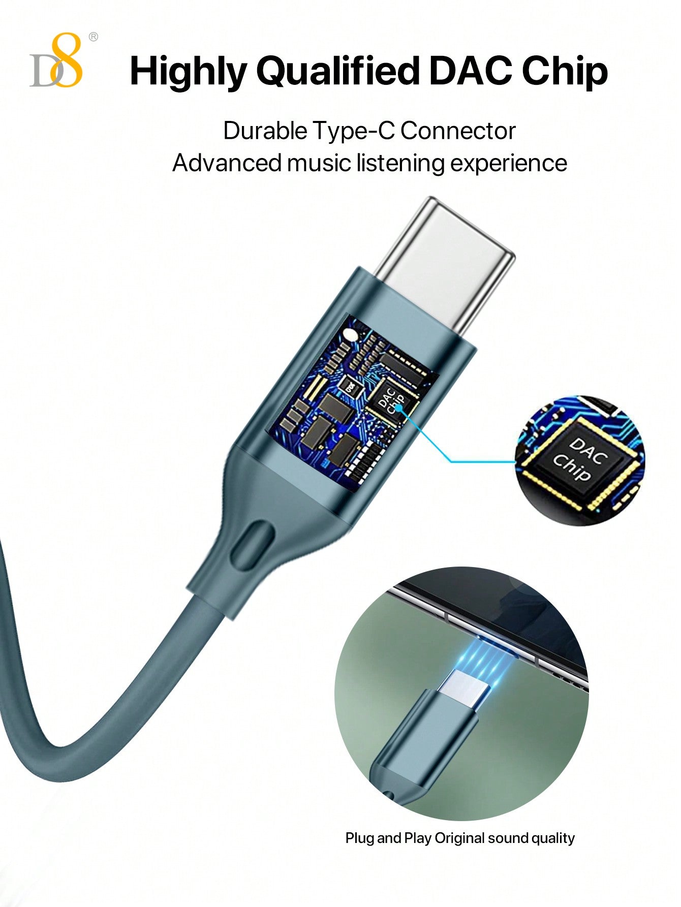 D8 USB-C In-Ear Earphones, Mic & Volume Control, for iPhone/Galaxy/iPad
