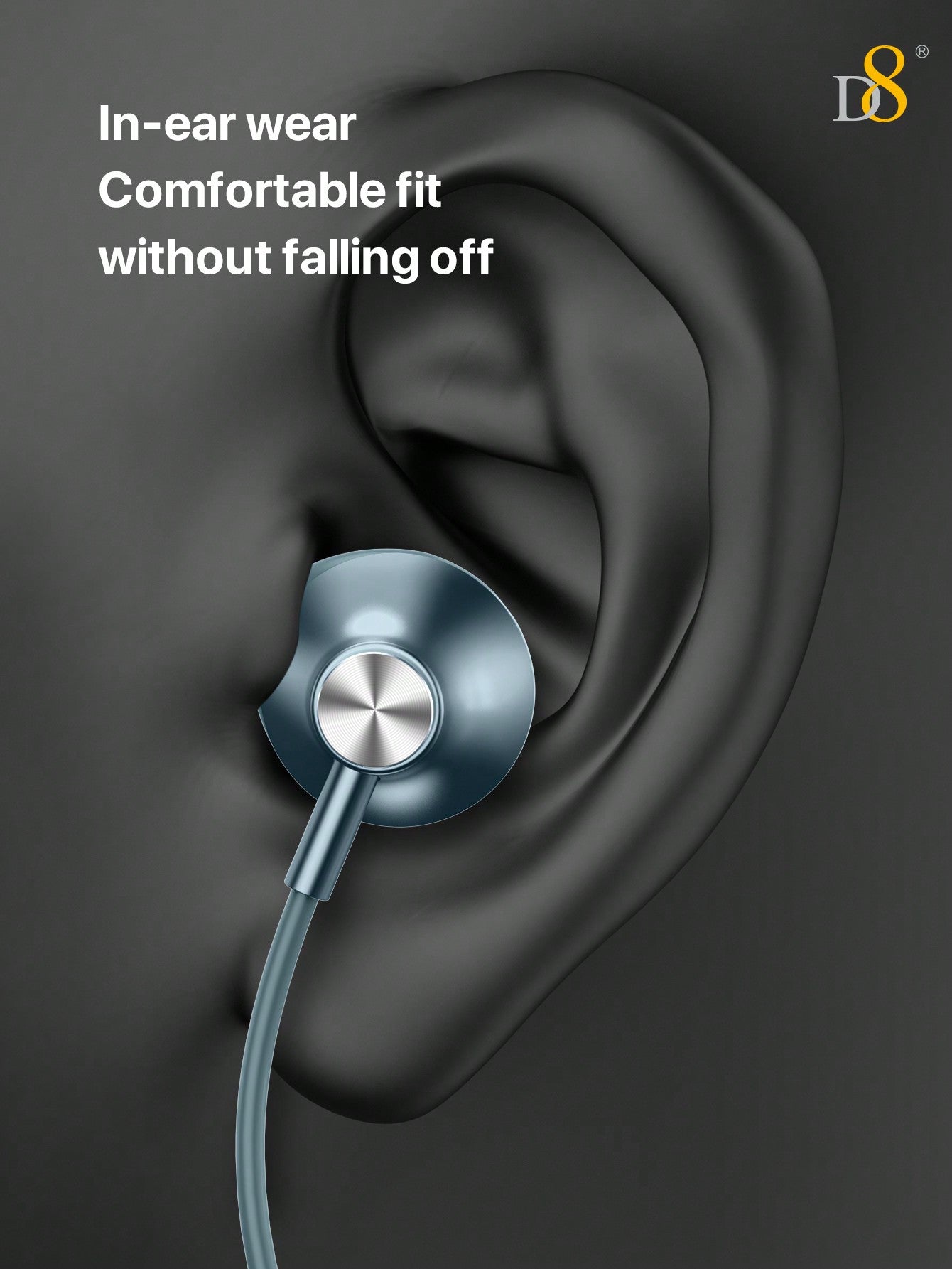 D8 USB-C In-Ear Earphones, Mic & Volume Control, for iPhone/Galaxy/iPad
