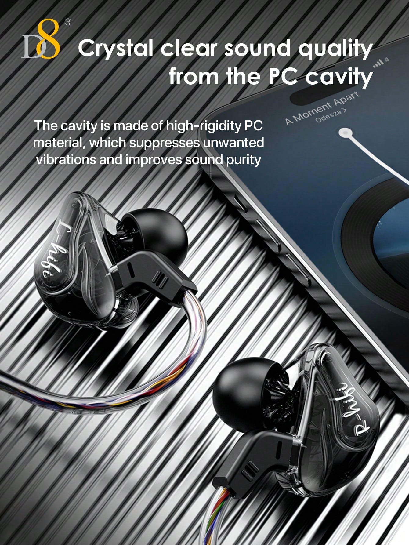 D8 USB-C Wired Earbuds, Mic, Controls, Sport Earhook, for iPhone/Galaxy/iPad