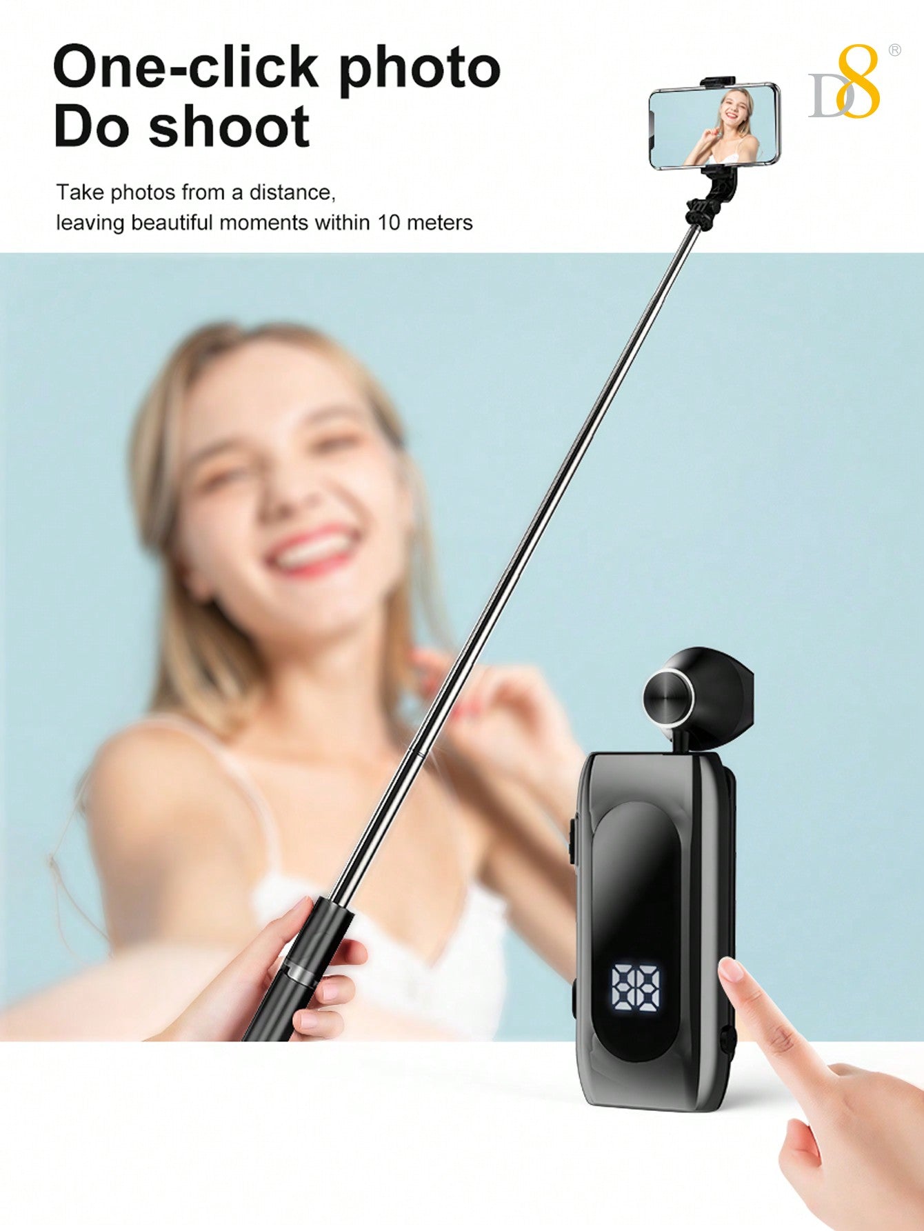 D8 Retractable Wireless Headset, LED Display, Noise-Canceling, 20H Talk
