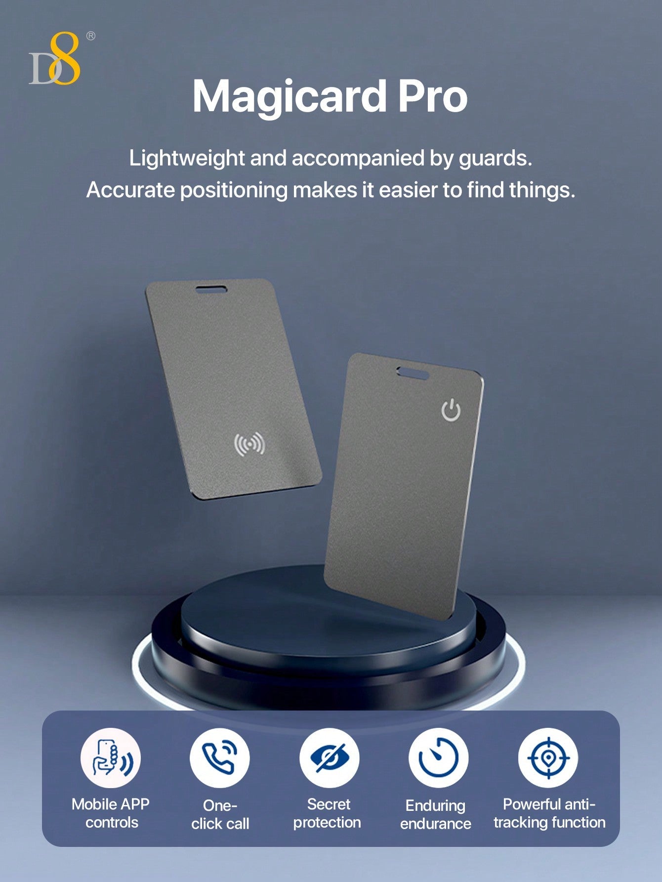 D8 Wallet Tracker Card, Wireless Charging, Apple MFi Certified, IP67 Waterproof