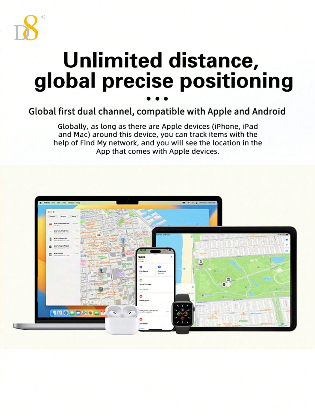 D8 Wallet Tracker Card, Wireless Charging, Apple MFi Certified, IP67 Waterproof