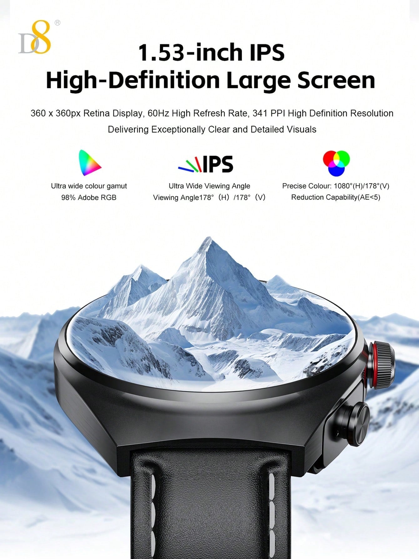 D8 Smartwatch with Earbuds, 1.53" HD Touch, Calls, Fitness & Sleep Tracker
