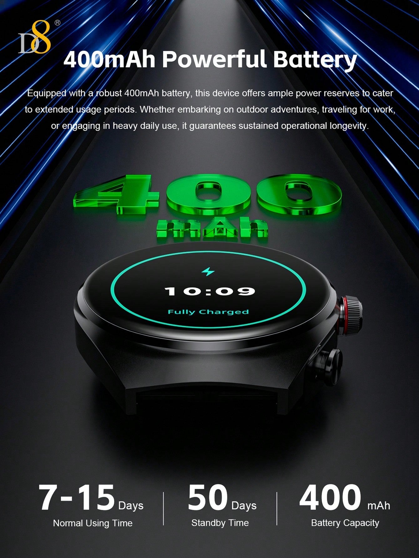 D8 Smartwatch with Earbuds, 1.53" HD Touch, Calls, Fitness & Sleep Tracker