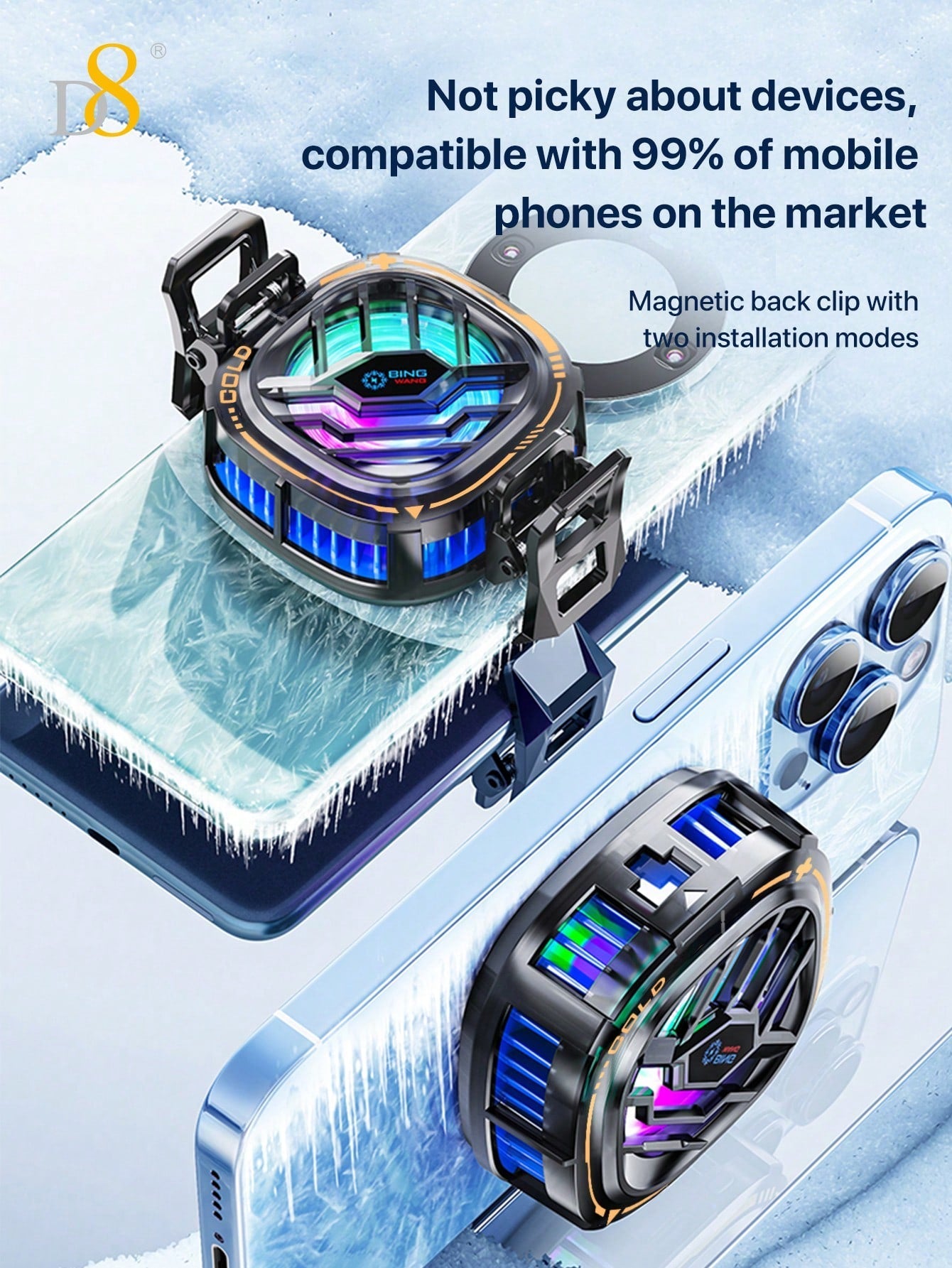 D8 Phone Cooler, Dual Semiconductor, 6-8cm Phones, Live Streaming & Gaming