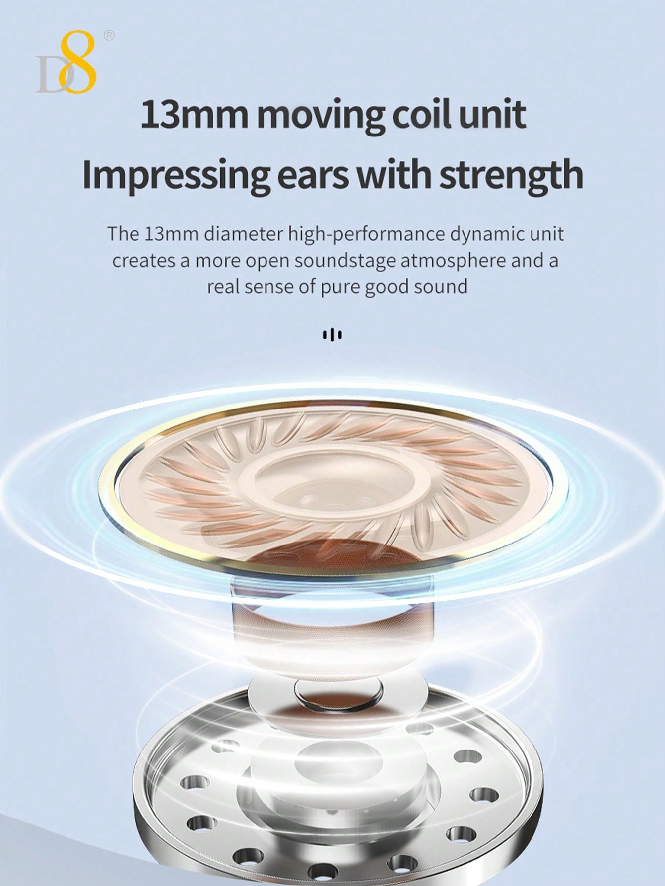 D8 Wireless Earbuds, Stereo Bass, 13mm Drivers, 4H Play, USB-C Charging