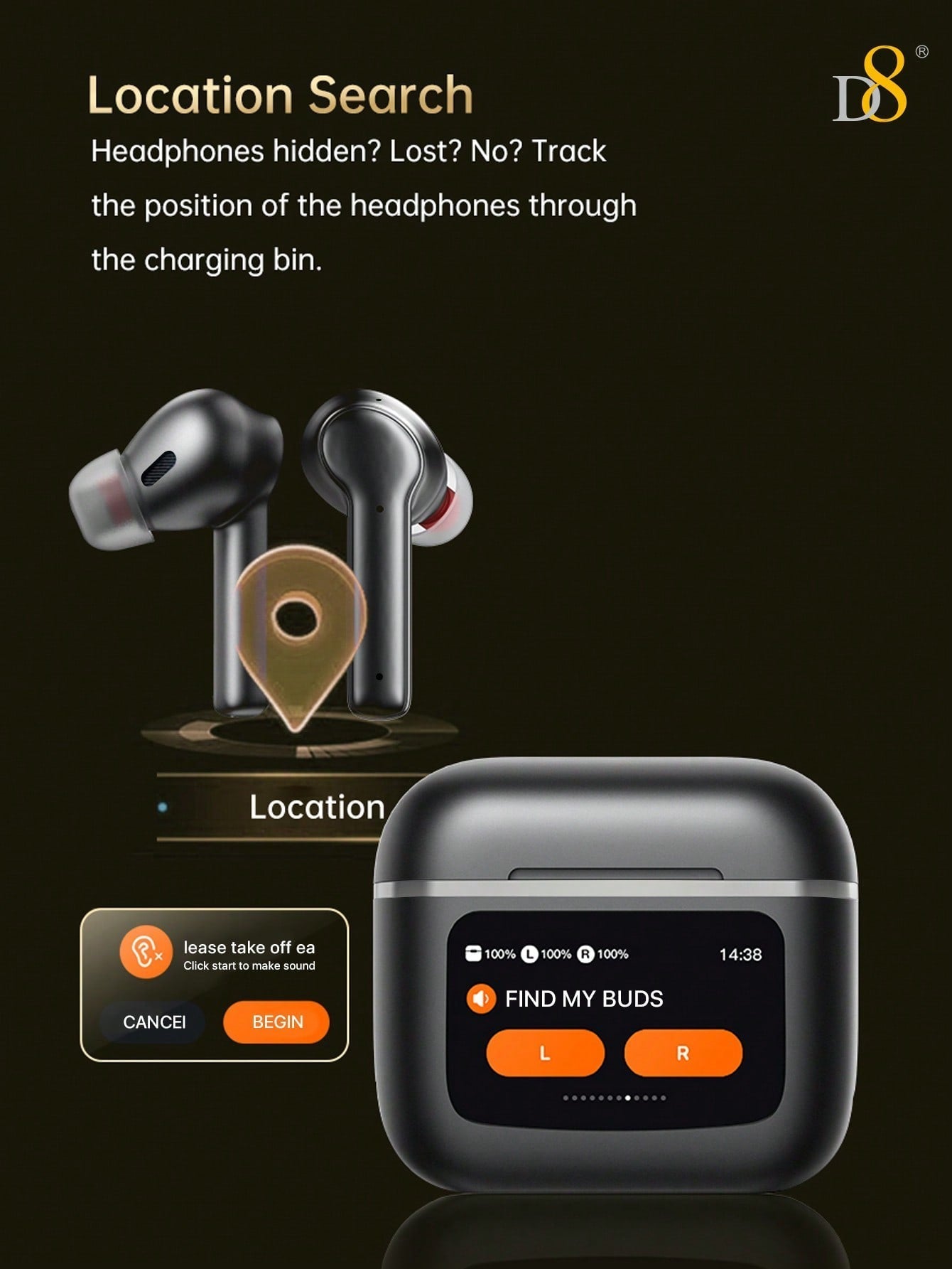 D8 Wireless Earbuds, LCD Touch, ANC & Transparency, BT 5.3, 40H Playtime