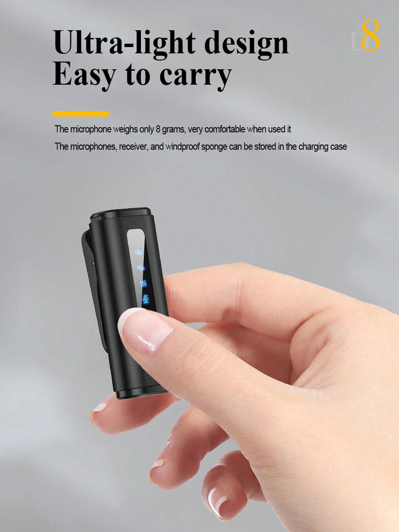 D8 Wireless Lavalier Mic, Auto Sync, Noise Reduction, 24H Battery, USB-C