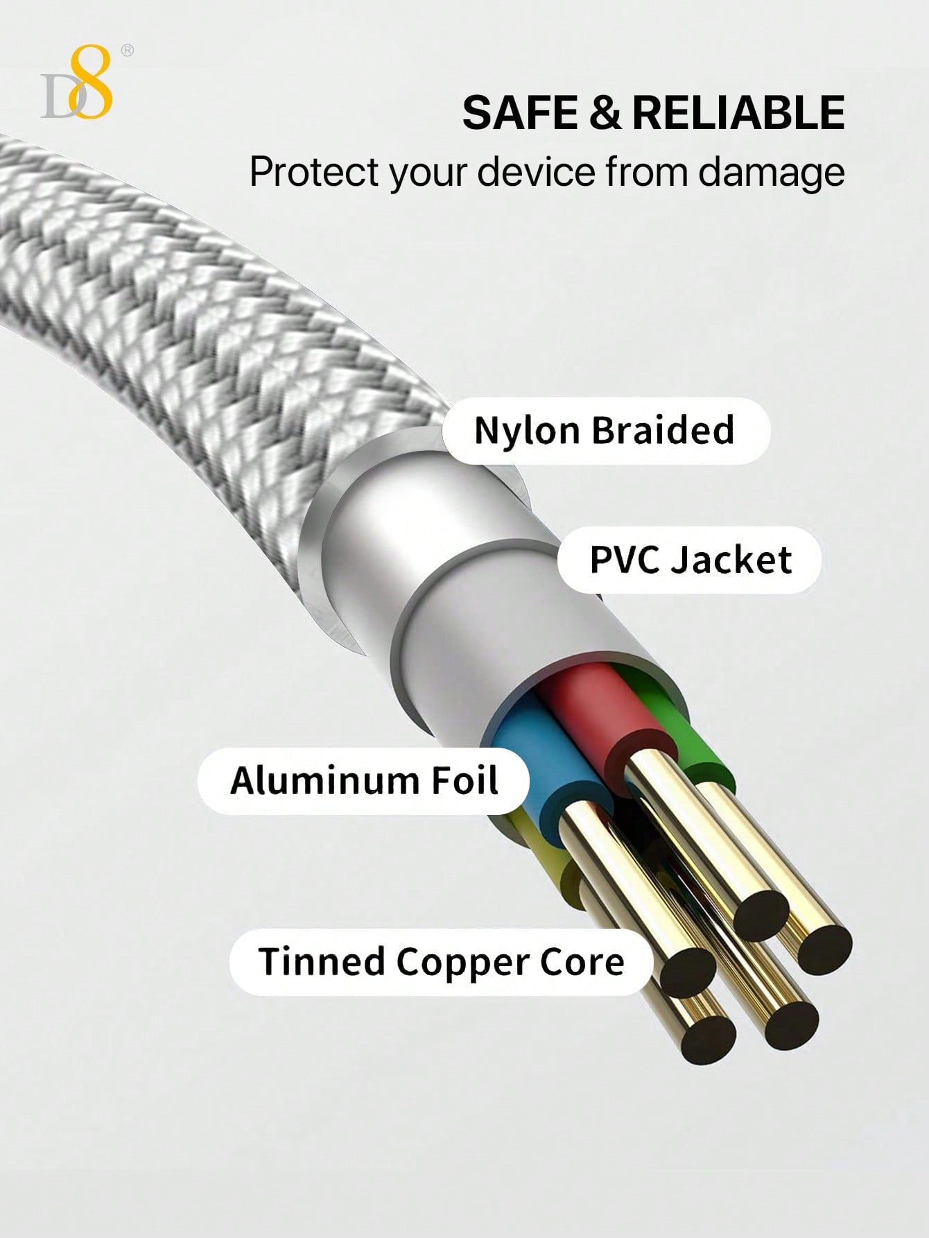 D8 Lightning Fast Charging Data Cable, High-Speed Charger Compatible with iPhone, iPad, and More