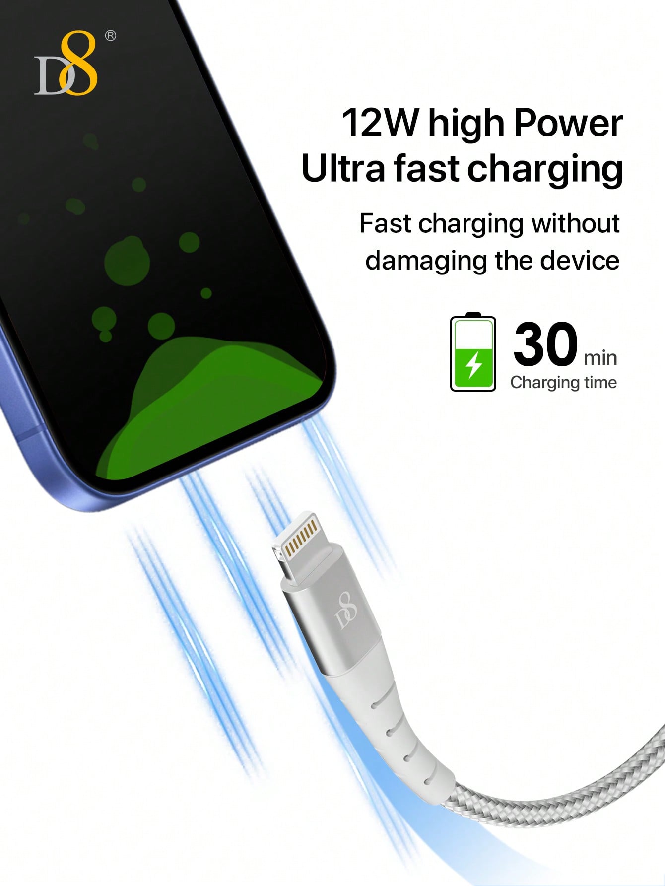 D8 iPhone Charger Cable (2-Pack, 3.3FT), USB-A to Lightning, MFi Certified