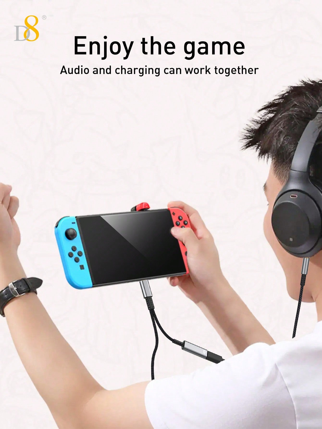 D8 USB-C to 3.5mm Aux & Charger, 2-in-1, 60W PD, for iPhone/Galaxy/Pixel