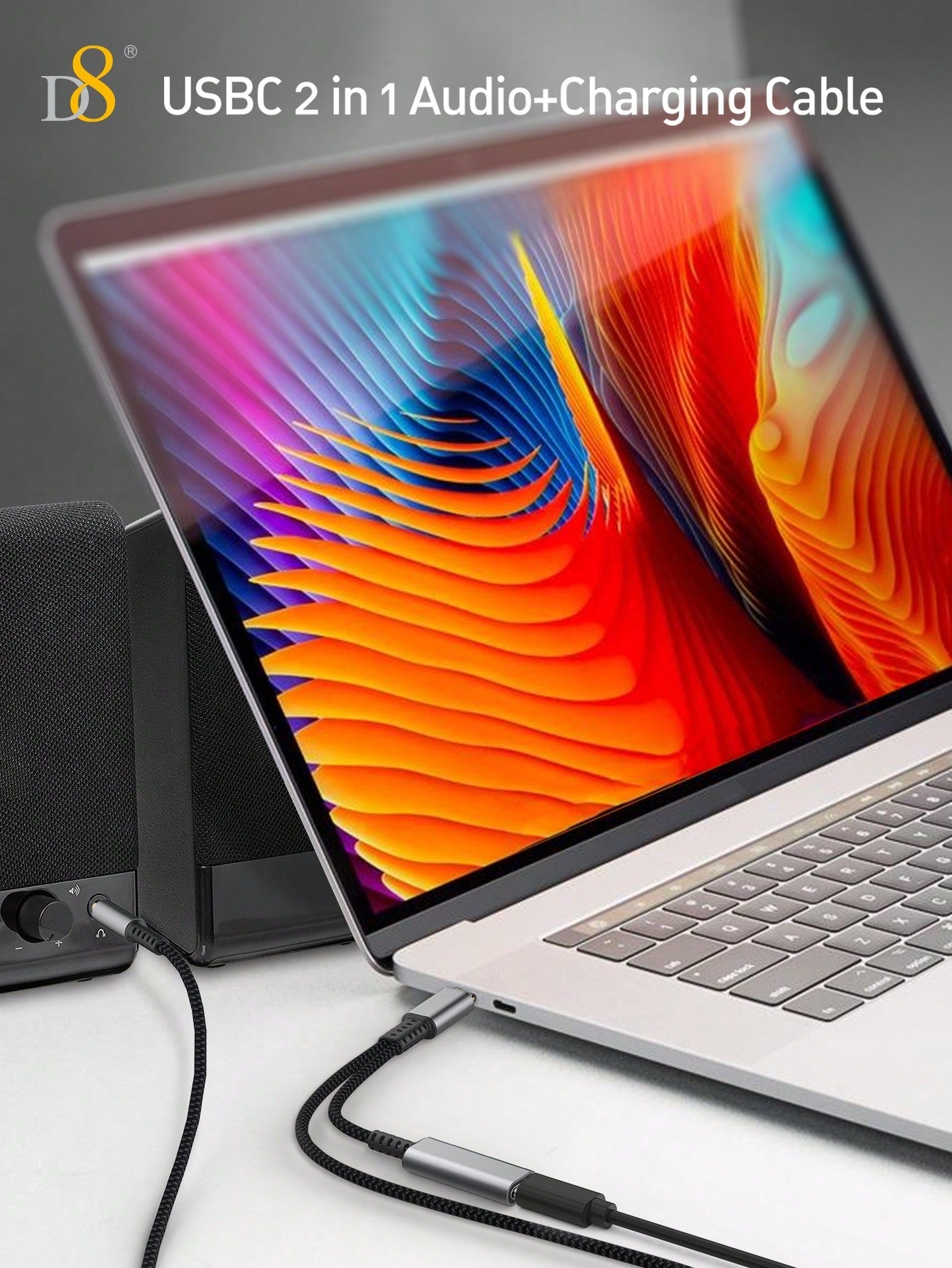 D8 USB-C to 3.5mm Aux & Charger, 2-in-1, 60W PD, for iPhone/Galaxy/Pixel