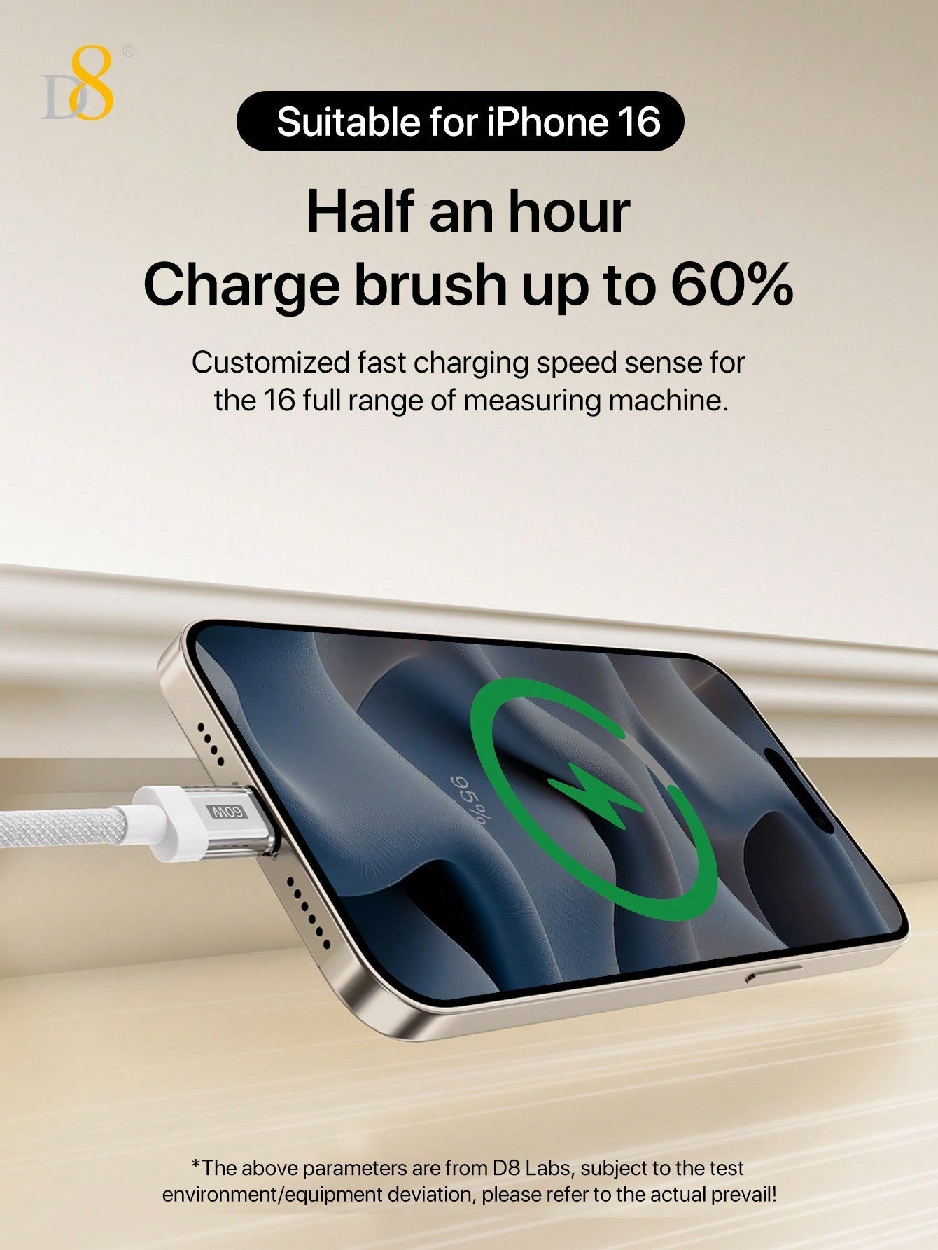 D8 USB-C Cable with Keychain, 60W Fast Charge, Nylon Braided, iPhone/Galaxy
