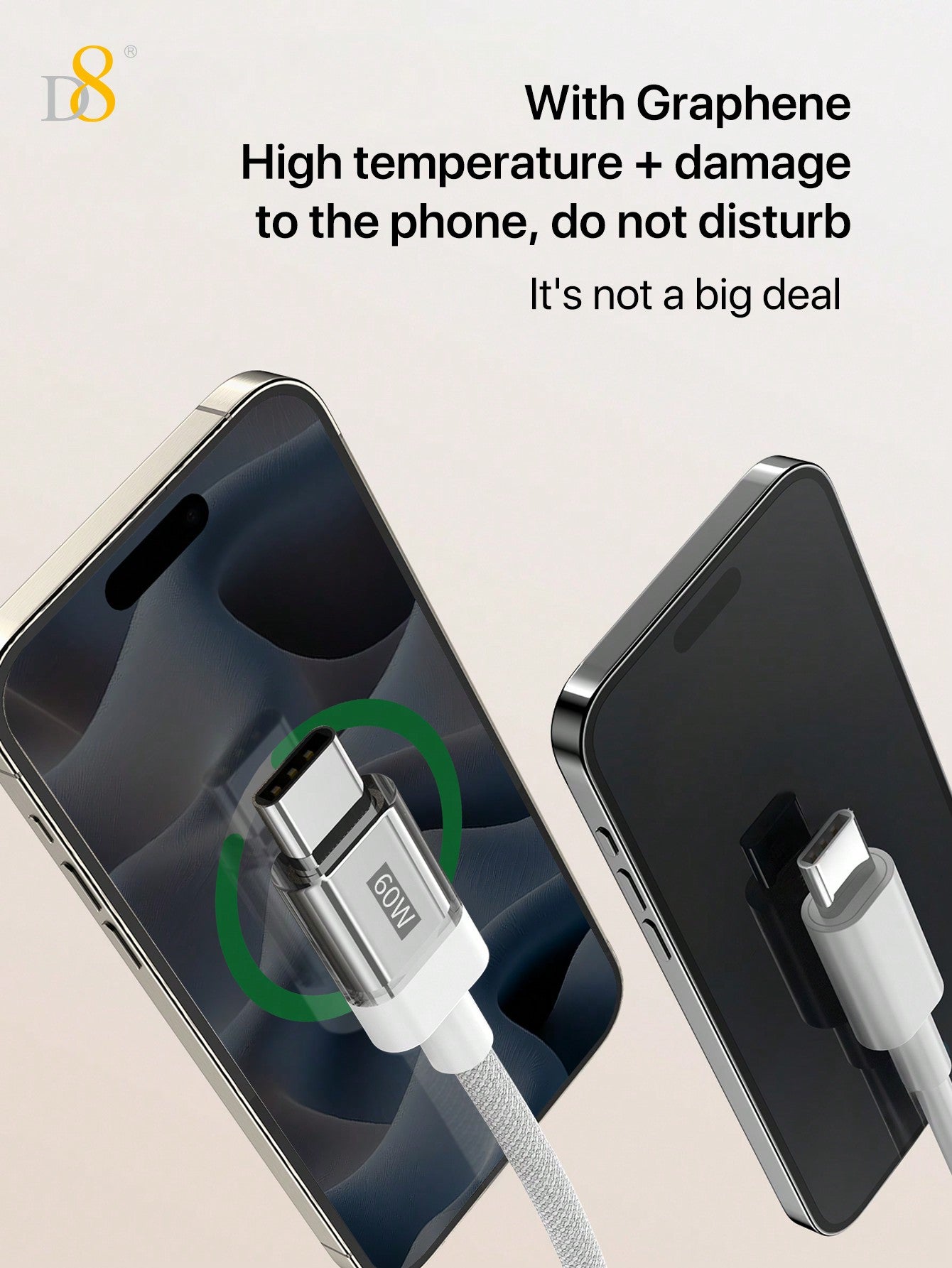 D8 USB-C Cable with Keychain, 60W Fast Charge, Nylon Braided, iPhone/Galaxy