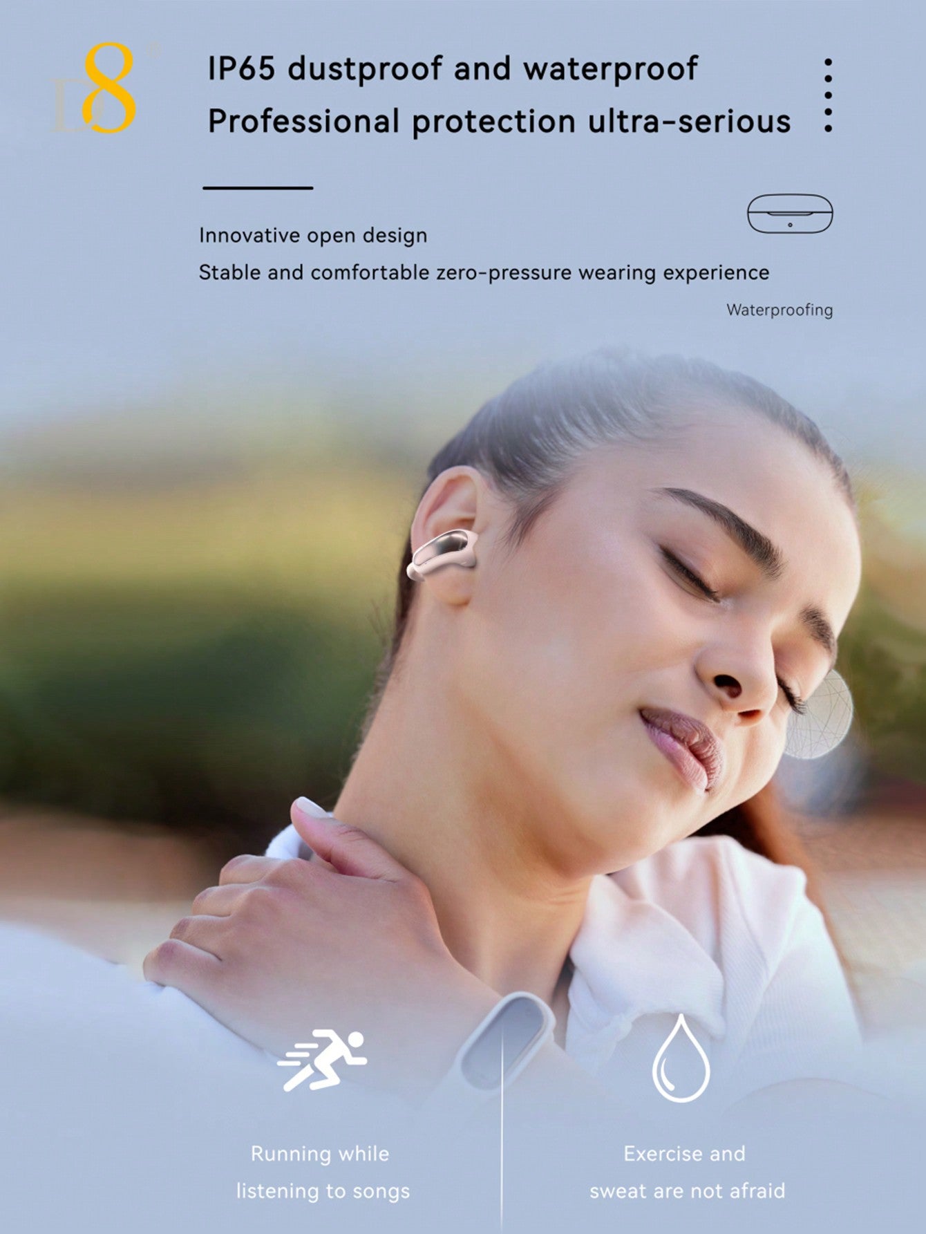D8 Wireless Earbuds, 2024 Open Design, HiFi Sound, 55H Playtime, Type-C