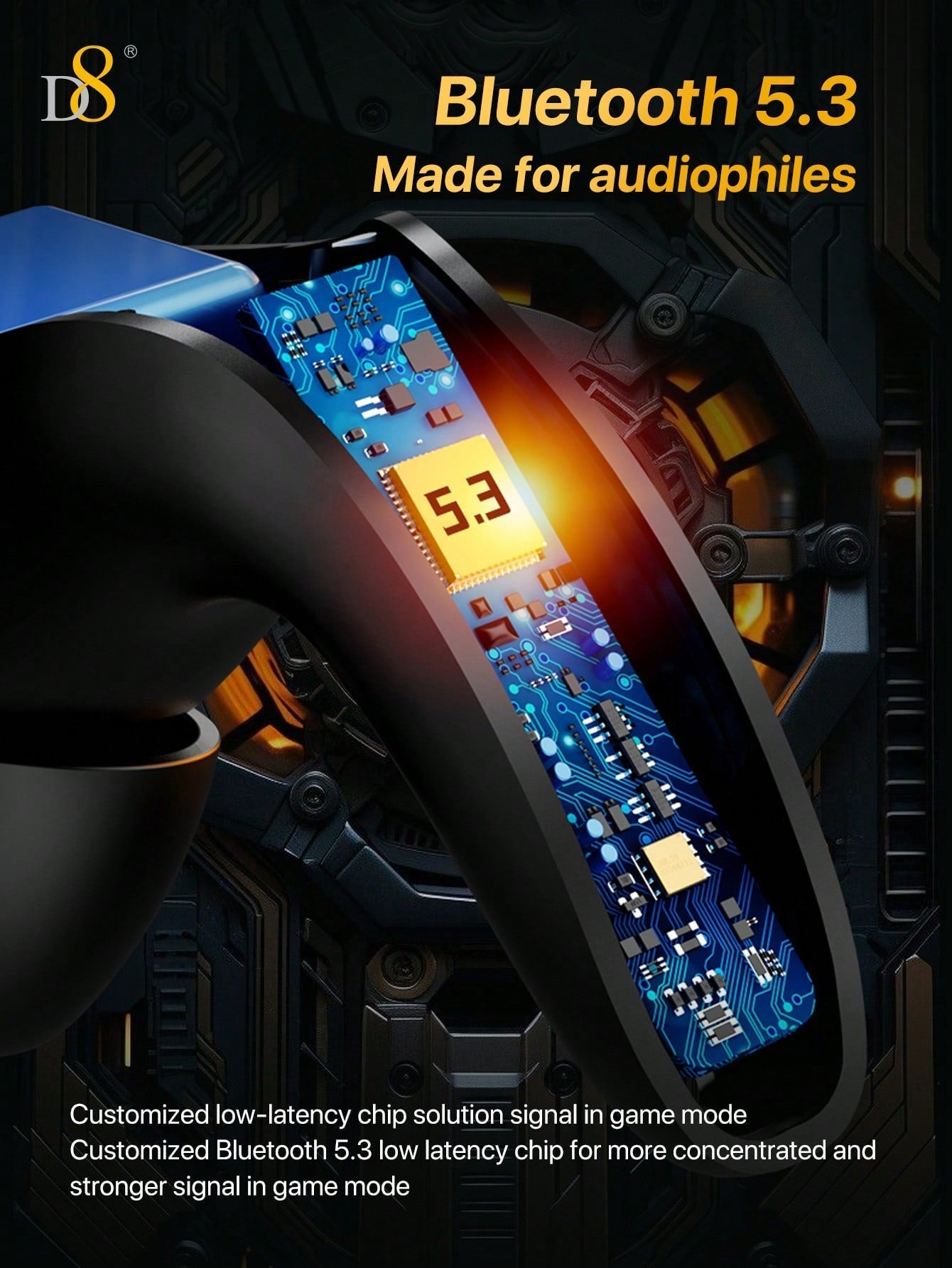 D8 Gaming Headset - HiFi Sound, LED Mic, 24H Playtime for Gaming & Sports