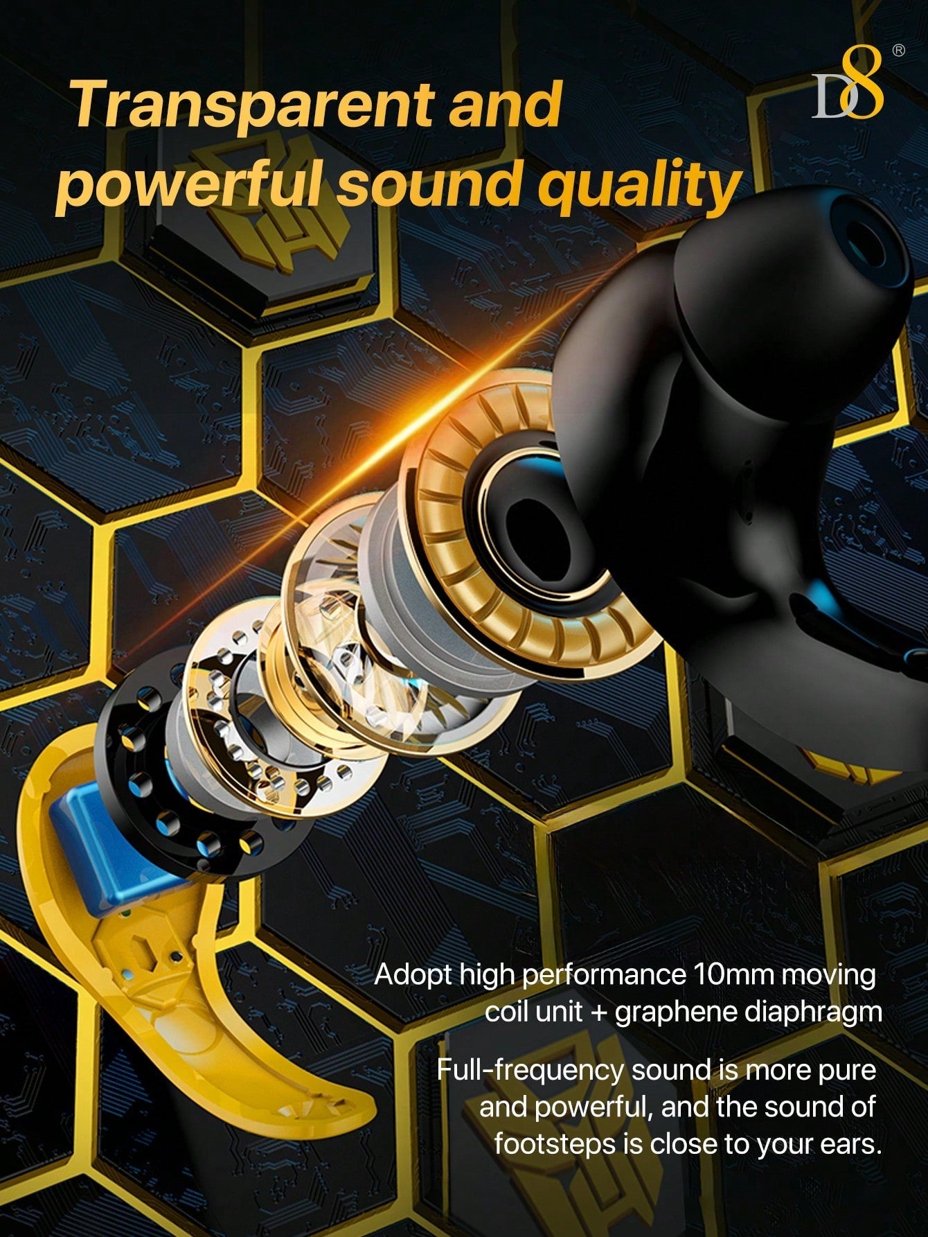 D8 Gaming Headset - HiFi Sound, LED Mic, 24H Playtime for Gaming & Sports