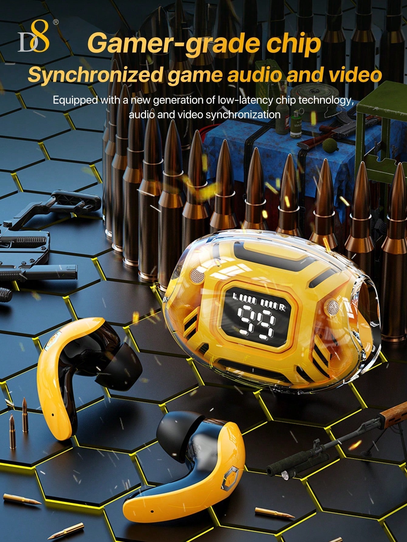 D8 Gaming Headset - HiFi Sound, LED Mic, 24H Playtime for Gaming & Sports