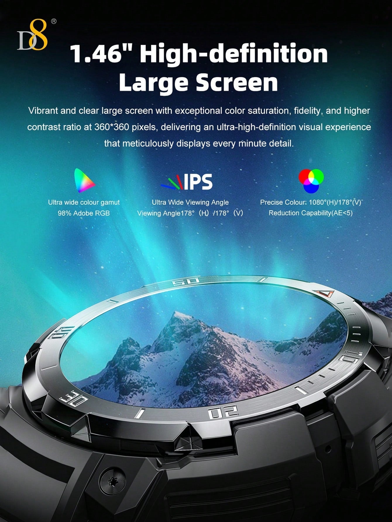 D8 Smartwatch with Earbuds, 1.46" HD, 110+ Fitness Modes, Android/iOS