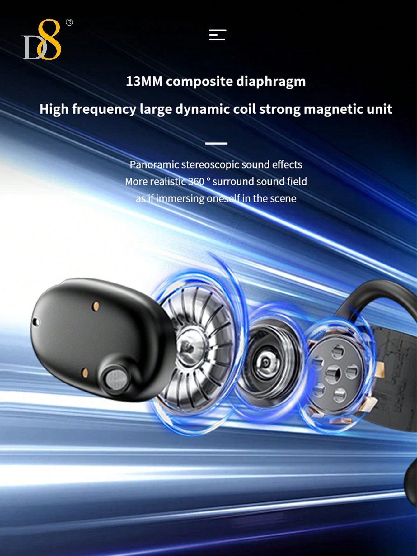 D8 Wireless Earbuds, LED Display, ENC Noise Canceling, Sport Design, Mic