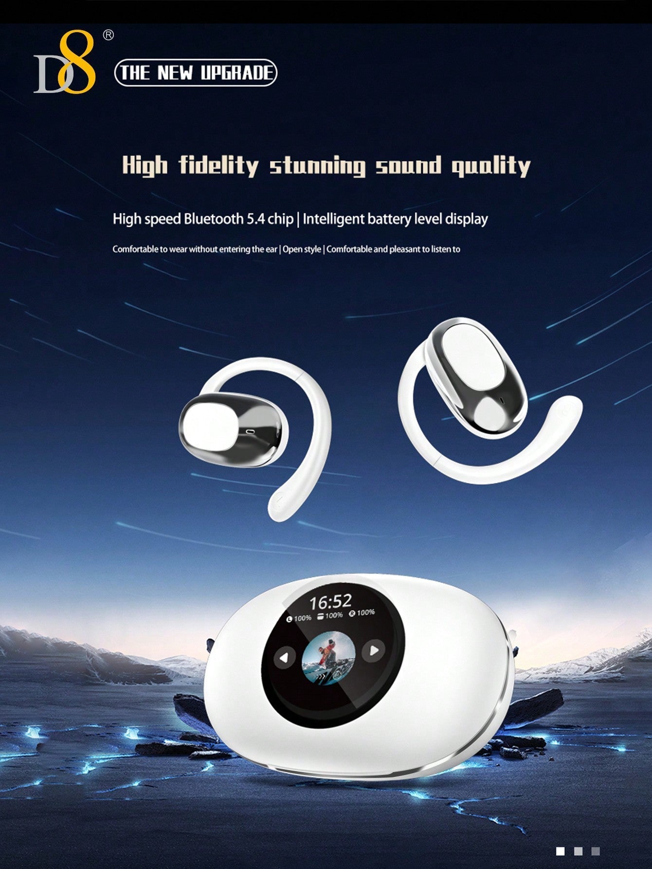 D8 Wireless Earbuds, LED Display, ENC Noise Canceling, Sport Design, Mic