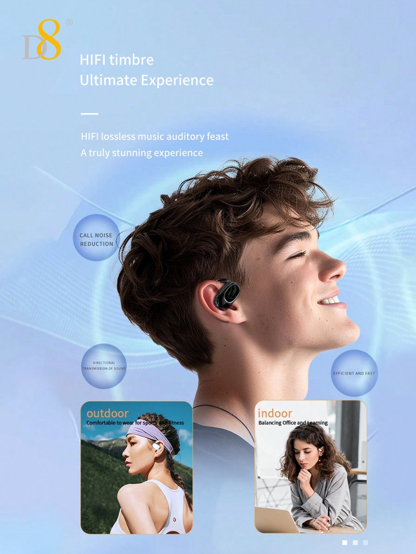 D8 Wireless Earbuds, LED Display, ENC Noise Canceling, Sport Design, Mic