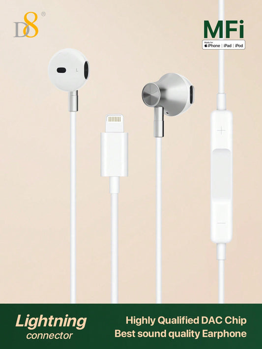 D8 Lightning Headphones with Microphone & Remote for iPhone