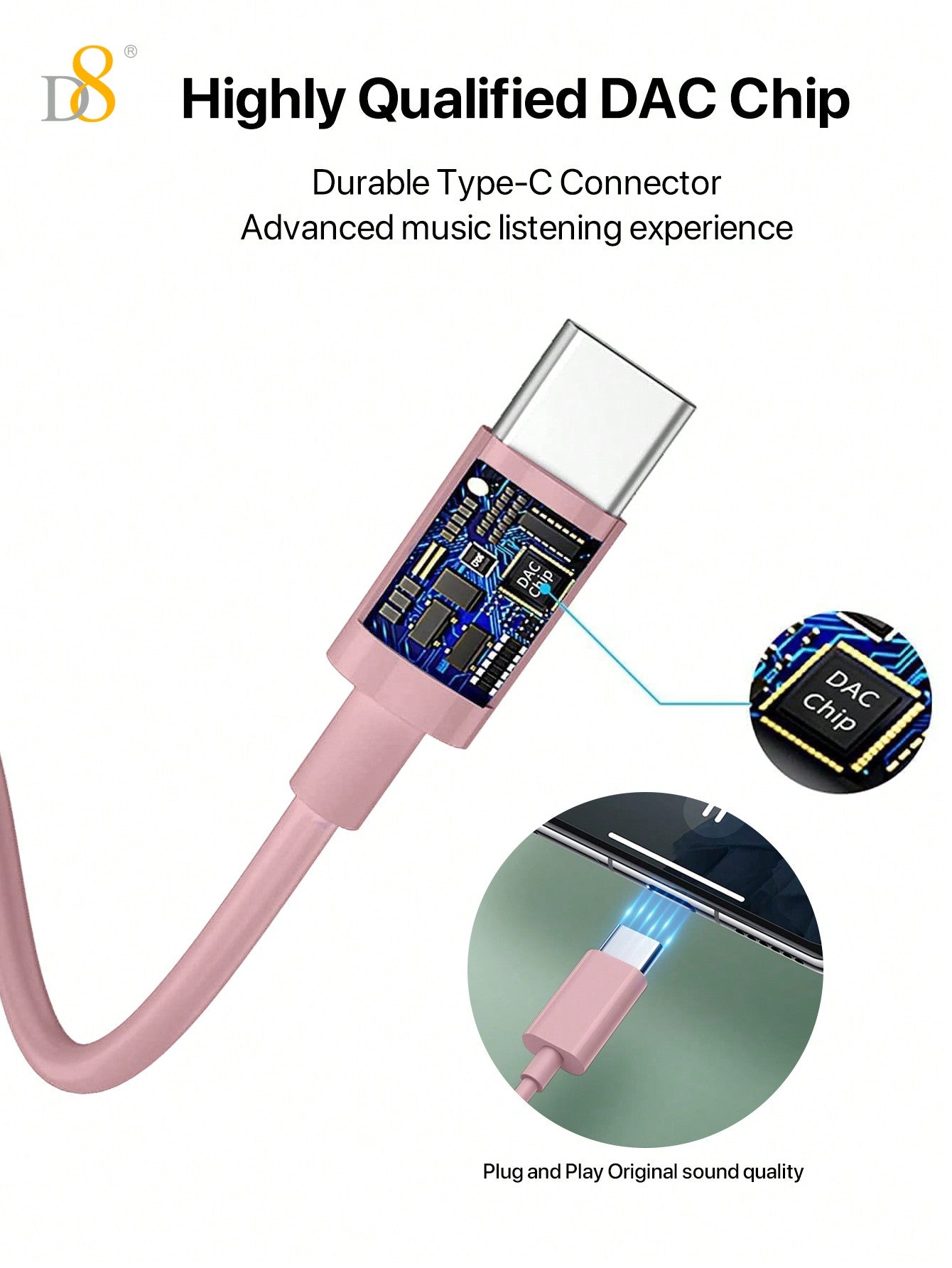 D8 USB-C In-Ear Earbuds, Mic & Volume Control for iPhone/Galaxy/iPad