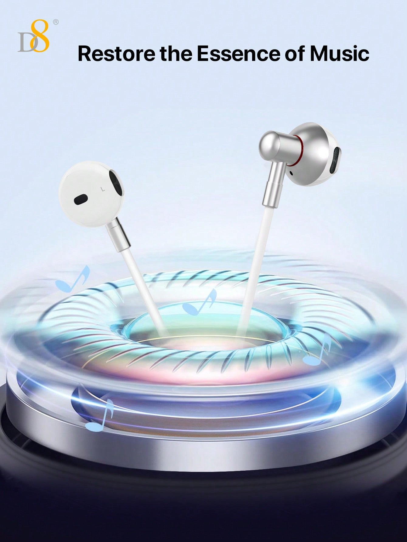 D8 Lightning Headphones, Wired In-Ear, Mic, for iPhone/iPad Lightning Devices