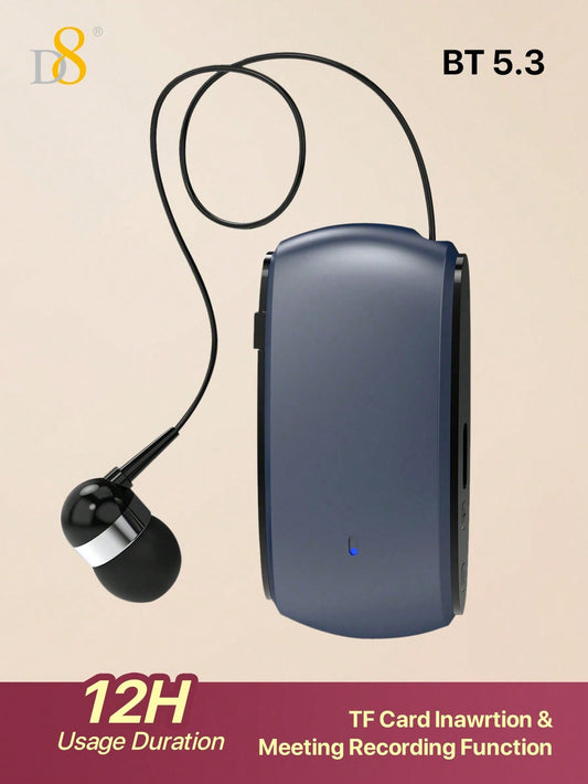 D8 Retractable Wireless Headset, V5.3 Noise Cancelling, 12Hrs Talk Time