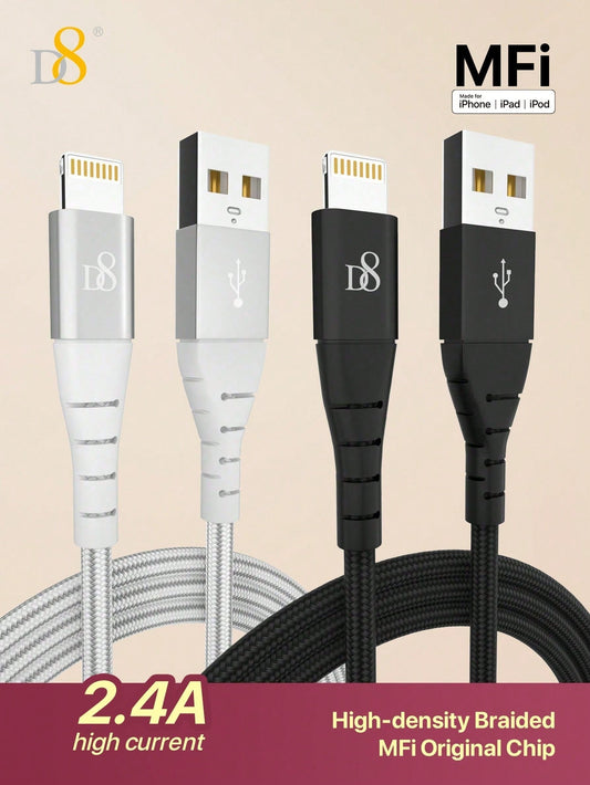 D8 iPhone Charger Cable (2-Pack, 3.3FT), USB-A to Lightning, MFi Certified