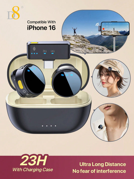 D8 Wireless Lavalier Mic, Auto Sync, Noise Reduction, 23H Battery, Pro Audio