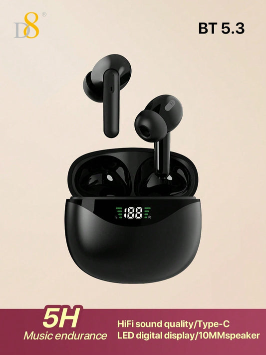 D8 Wireless Earbuds, HiFi Stereo, 5H Playtime, LED Display, iPhone/Android