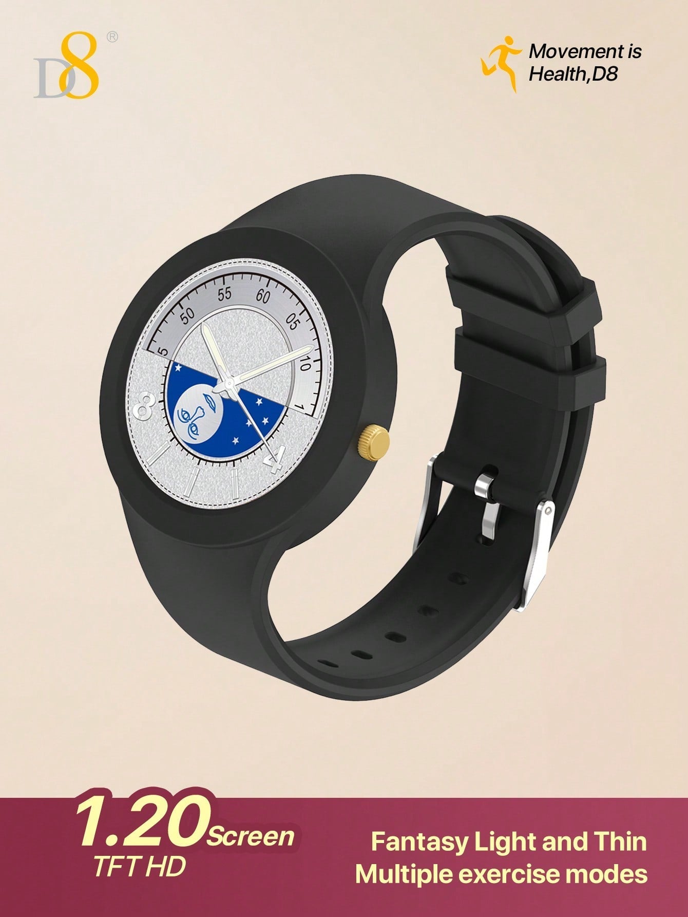D8 Smartwatch, IP67 Waterproof Tracker, Heart Rate & Sleep Monitor, iOS/Android