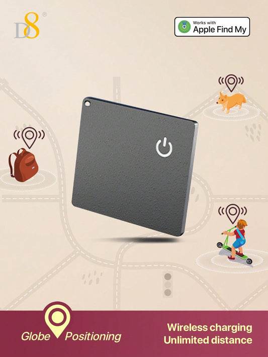 D8 Mini Wallet Tracker Card, Apple MFi Certified, Wireless Charging, IP67 Waterproof