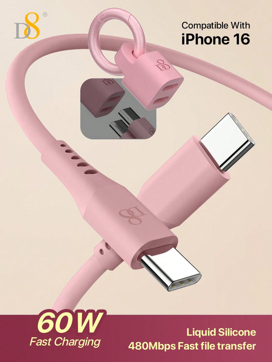 D8 USB-C Keychain Cable, 60W Fast Charge, Compact Type-C for iPhone/MacBook
