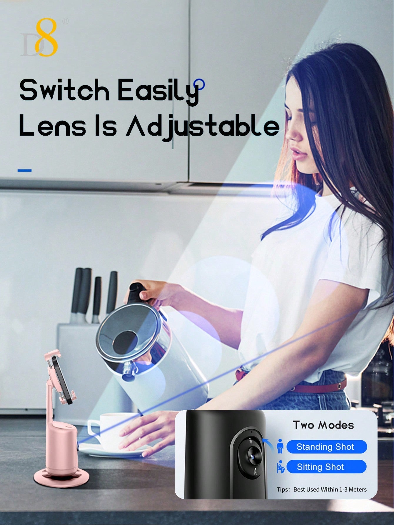 D8 AI Auto Face Tracking Phone Gimbal, 360° Intelligent Face Recognition Tracking,No APP, Intelligent Gesture Recognition,360° Horizontal And Vertical Shooting Of Mobile Phone Stand, 180° Front And Rear Shooting