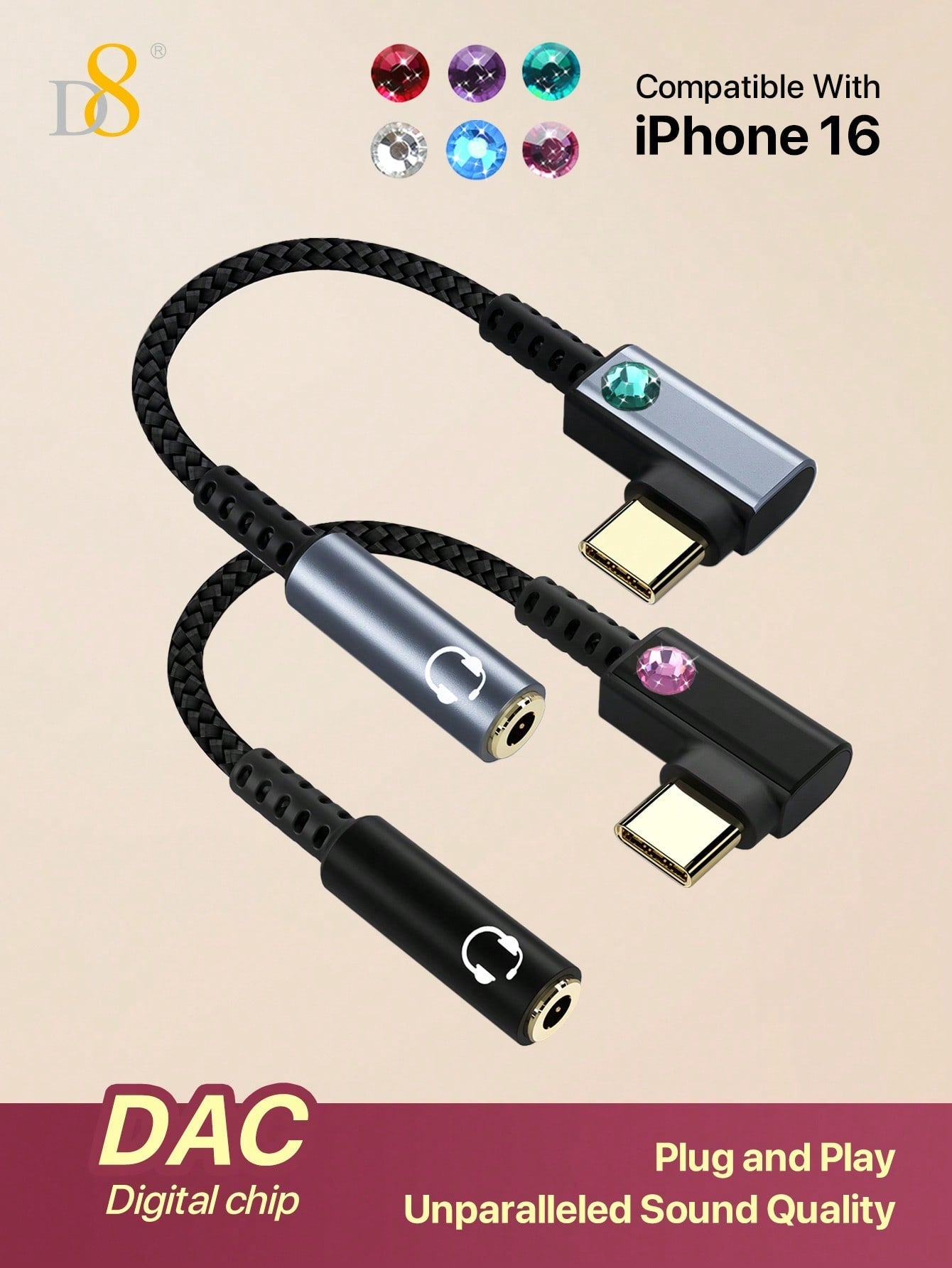 D8 USB Type C To 3.5mm Female Headphone Jack Adapter, USB C To Aux Audio Dongle Cable Cord Compatible With I Phone 16 Pro Max/15 Pro/15, S Amsung Galaxy S24/S23/S22 Ultra, IPad Pro, Pixel 9/8 Holiday Gift Valentine's Day Gift Christmas Gifts